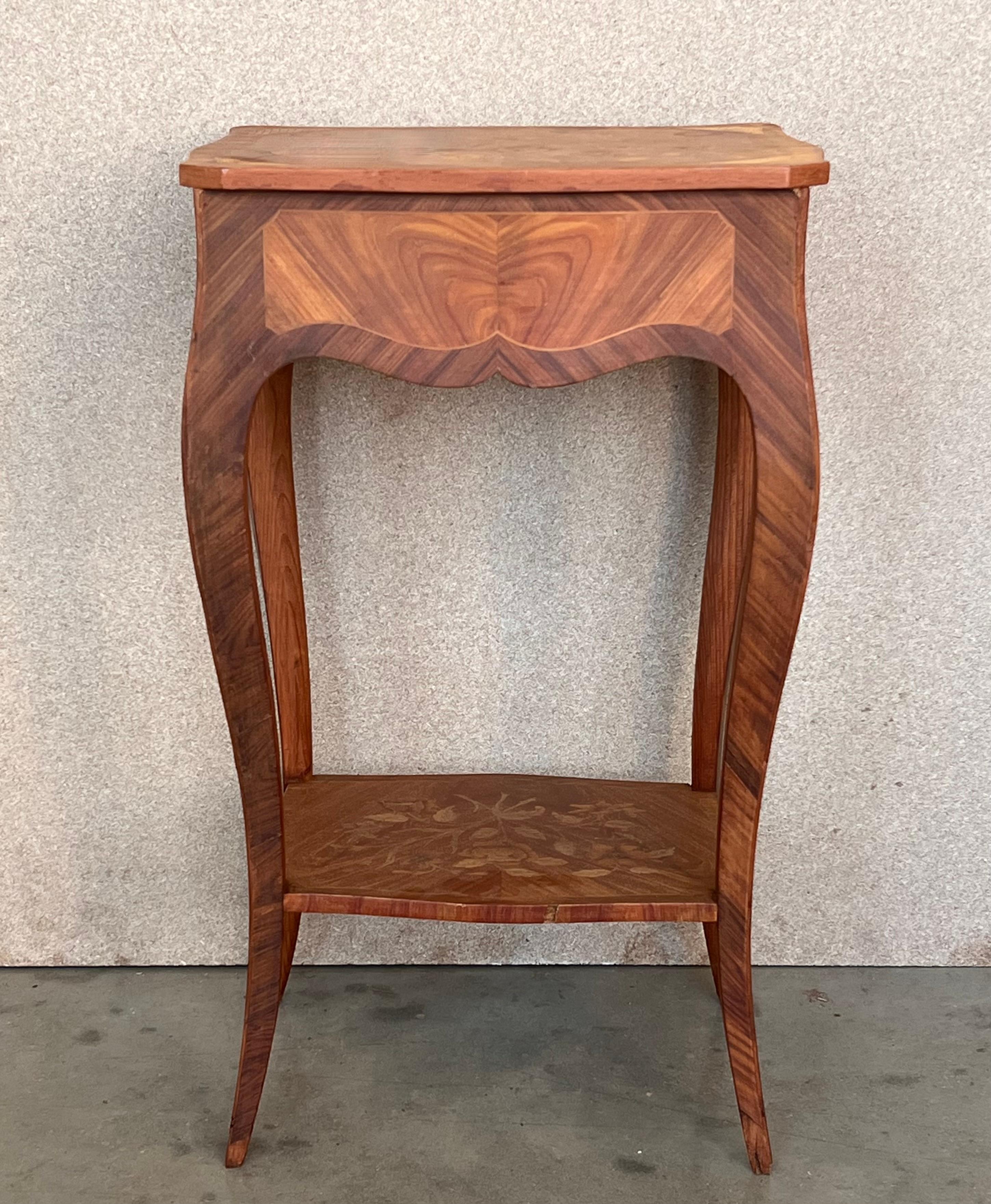 19th Century Style French Louis XV Marquetry Side Table or Nightstands, a Pair In Good Condition For Sale In Miami, FL
