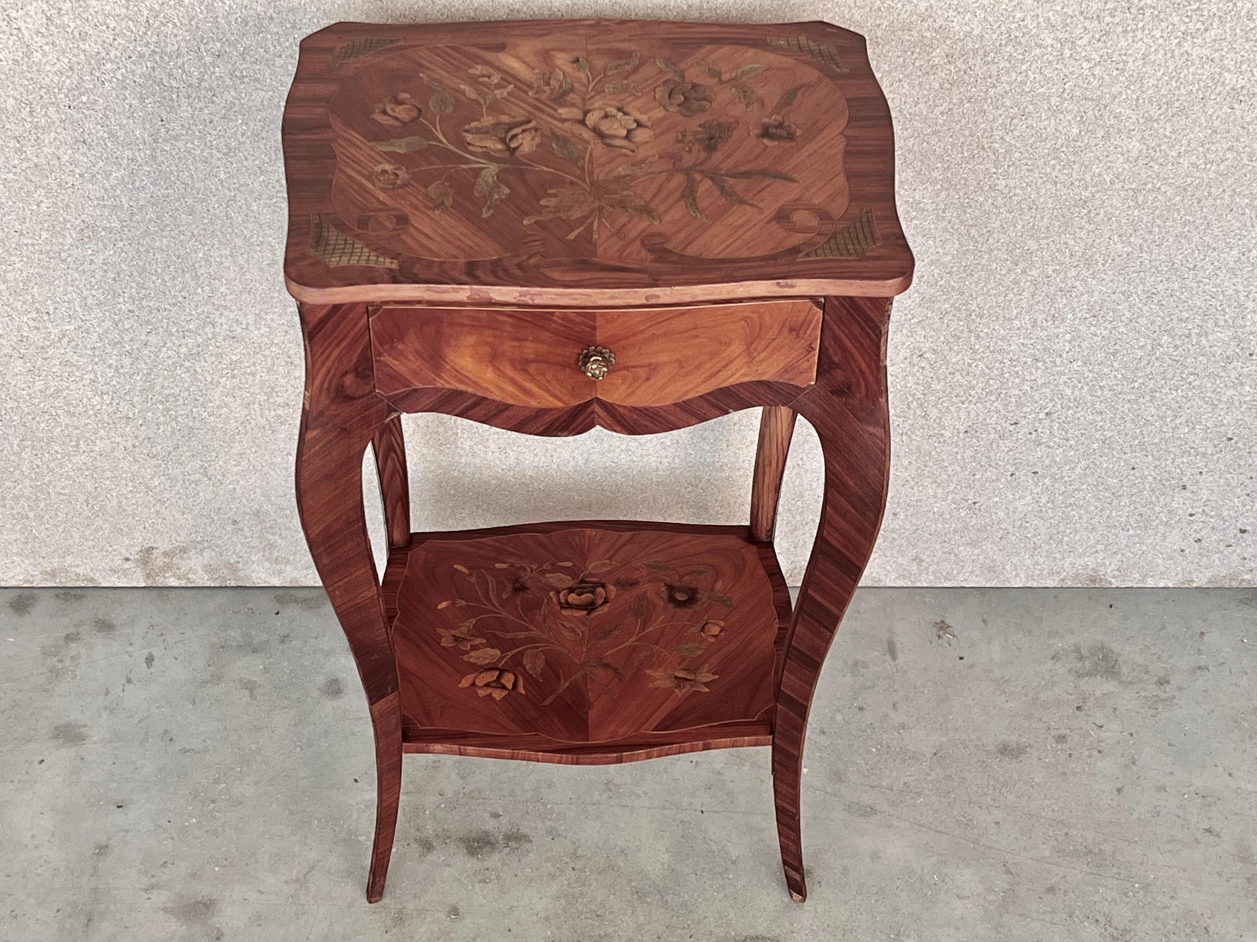 18th Century 19th Century Style French Louis XV Marquetry Side Table or Nightstands, a Pair For Sale