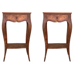 19th Century Style French Louis XV Marquetry Side Table or Nightstands, a Pair