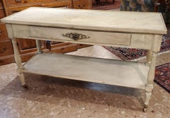 Rustic Painted French Provincial Style Serving Table on Caster Wheels
