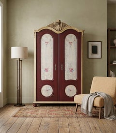 19th-Century Style Hand-Painted Floral Marriage Wardrobe Armoire, Restored