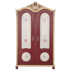 19th-Century Style Hand-Painted Floral Marriage Wardrobe Armoire, Restored