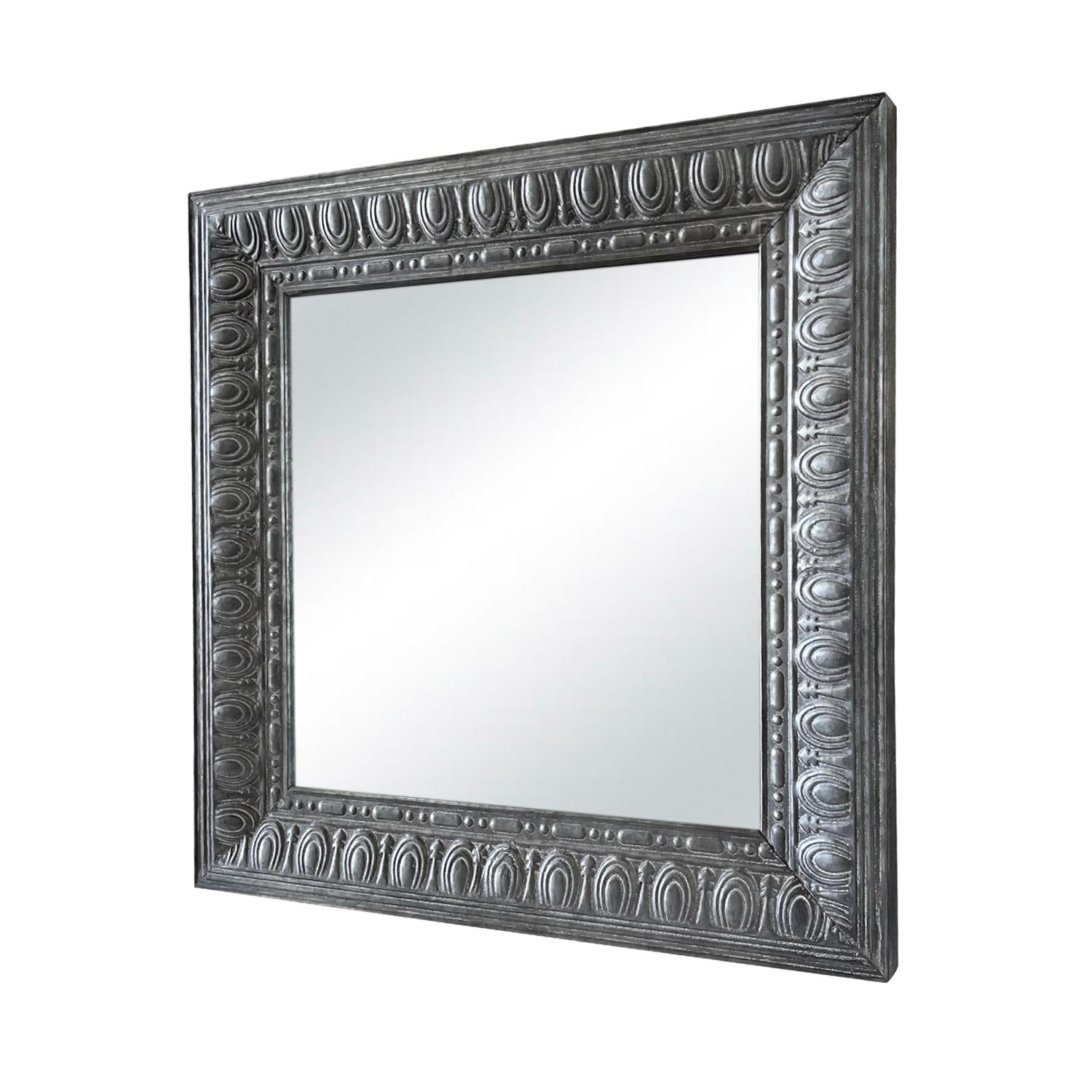 Hand-Crafted 19th Century Style Light-Grey French Pair of Zinc Wall Glass Mirrors, Wall Décor For Sale