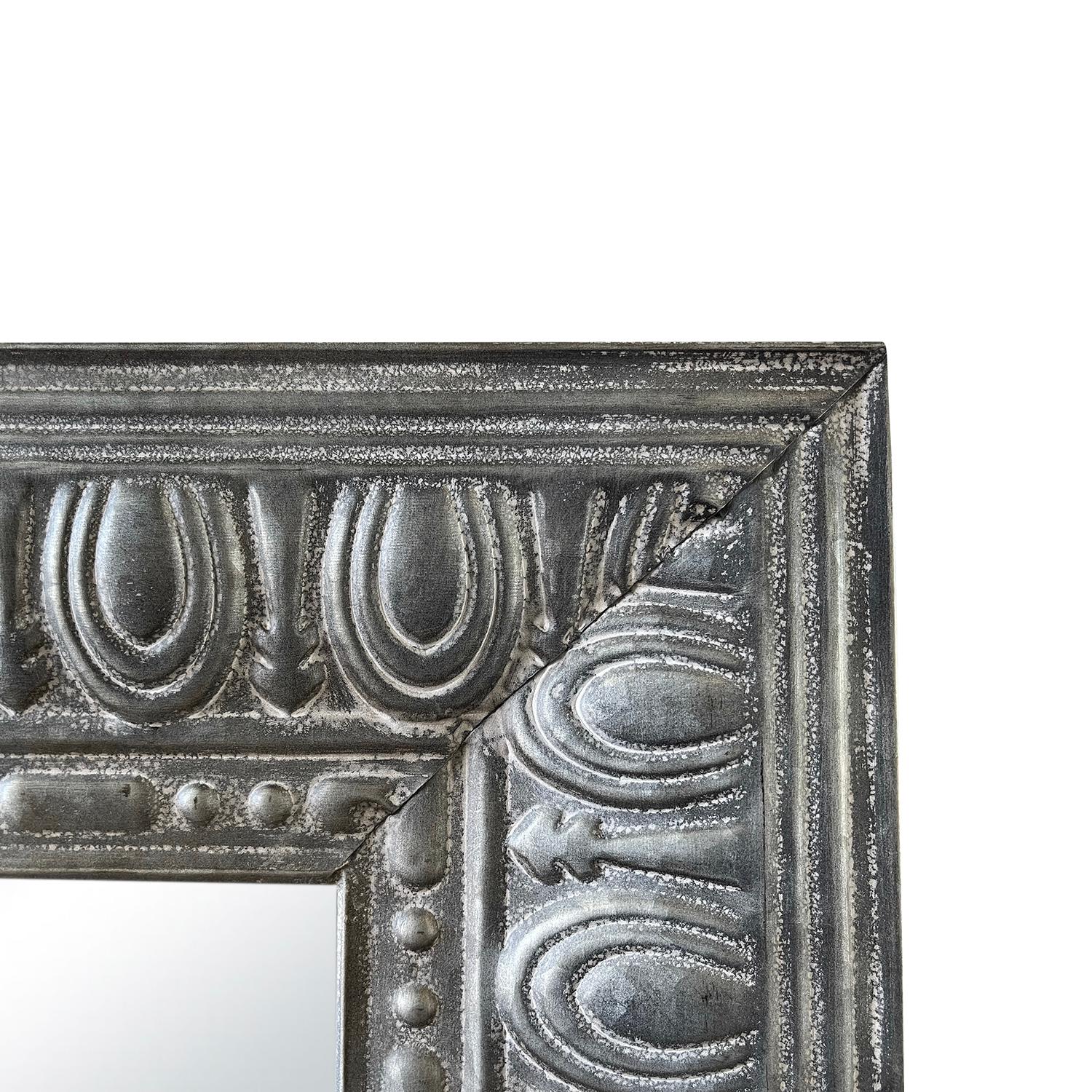19th Century Style Light-Grey French Pair of Zinc Wall Glass Mirrors, Wall Décor In Good Condition For Sale In West Palm Beach, FL