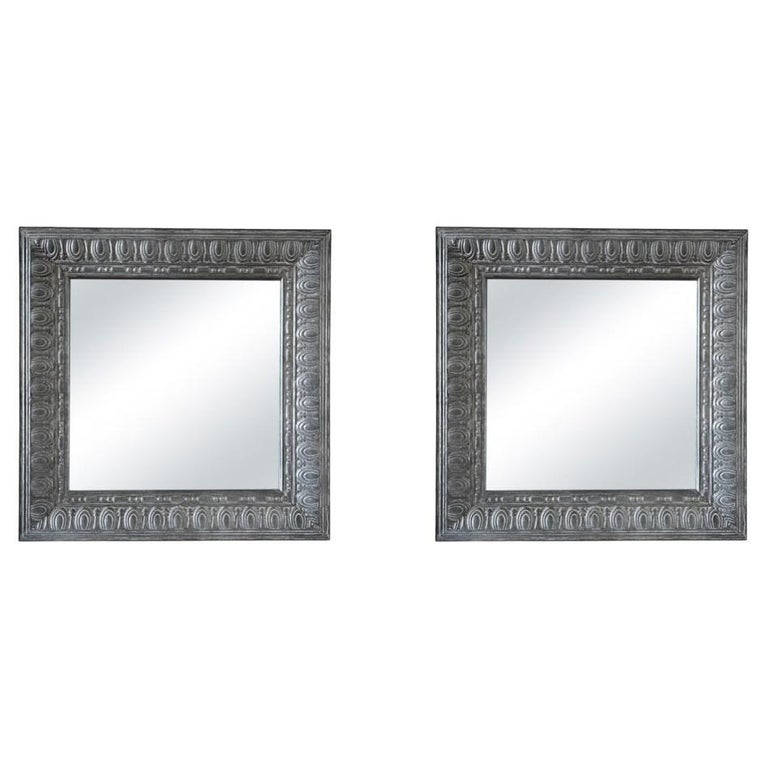 19th Century Style LightGrey French Pair of Zinc Wall Glass Mirrors, Wall Décor For Sale at 1stDibs