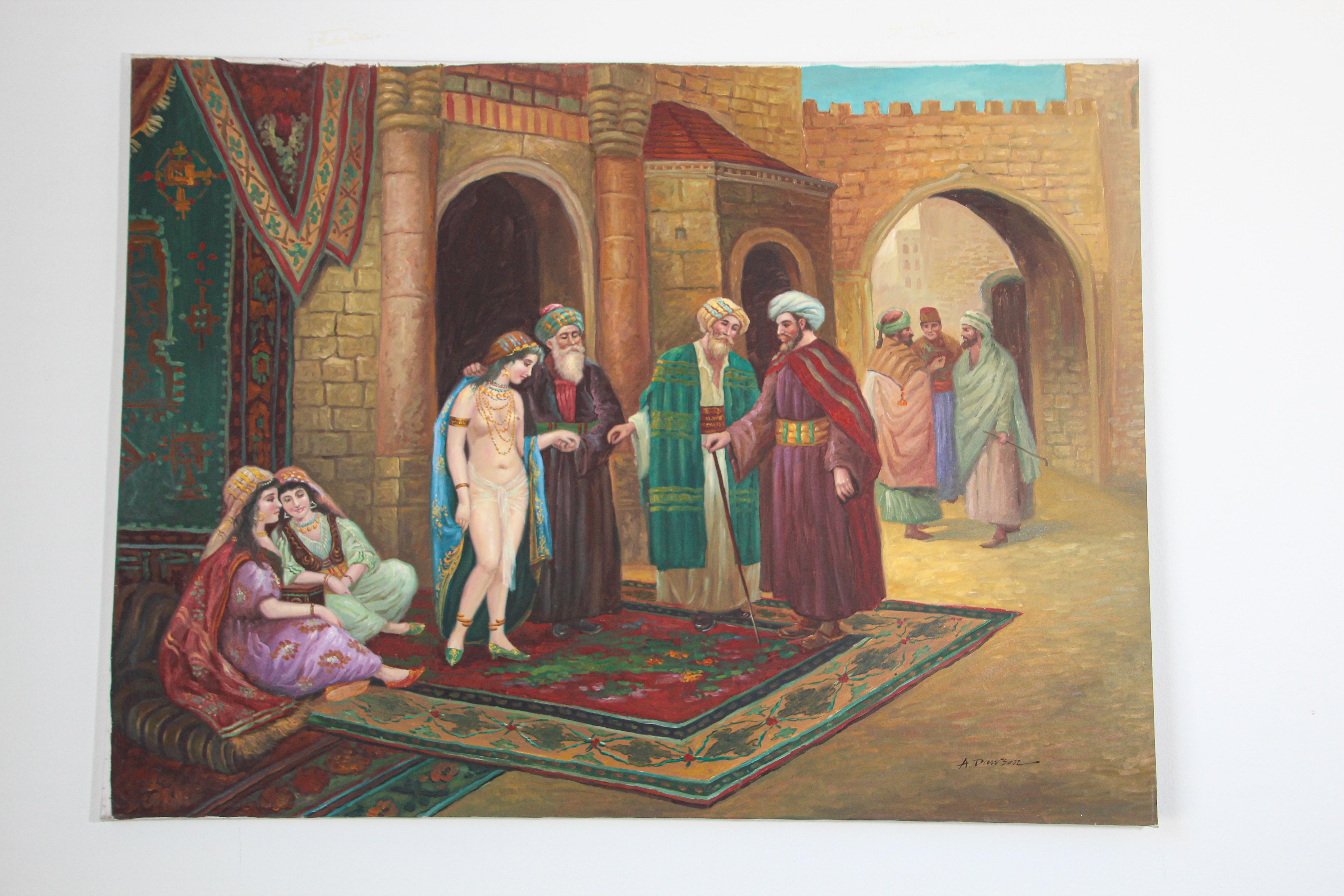 19th Century Style Painting of Moorish Orientalist Market Scene In Good Condition In North Hollywood, CA