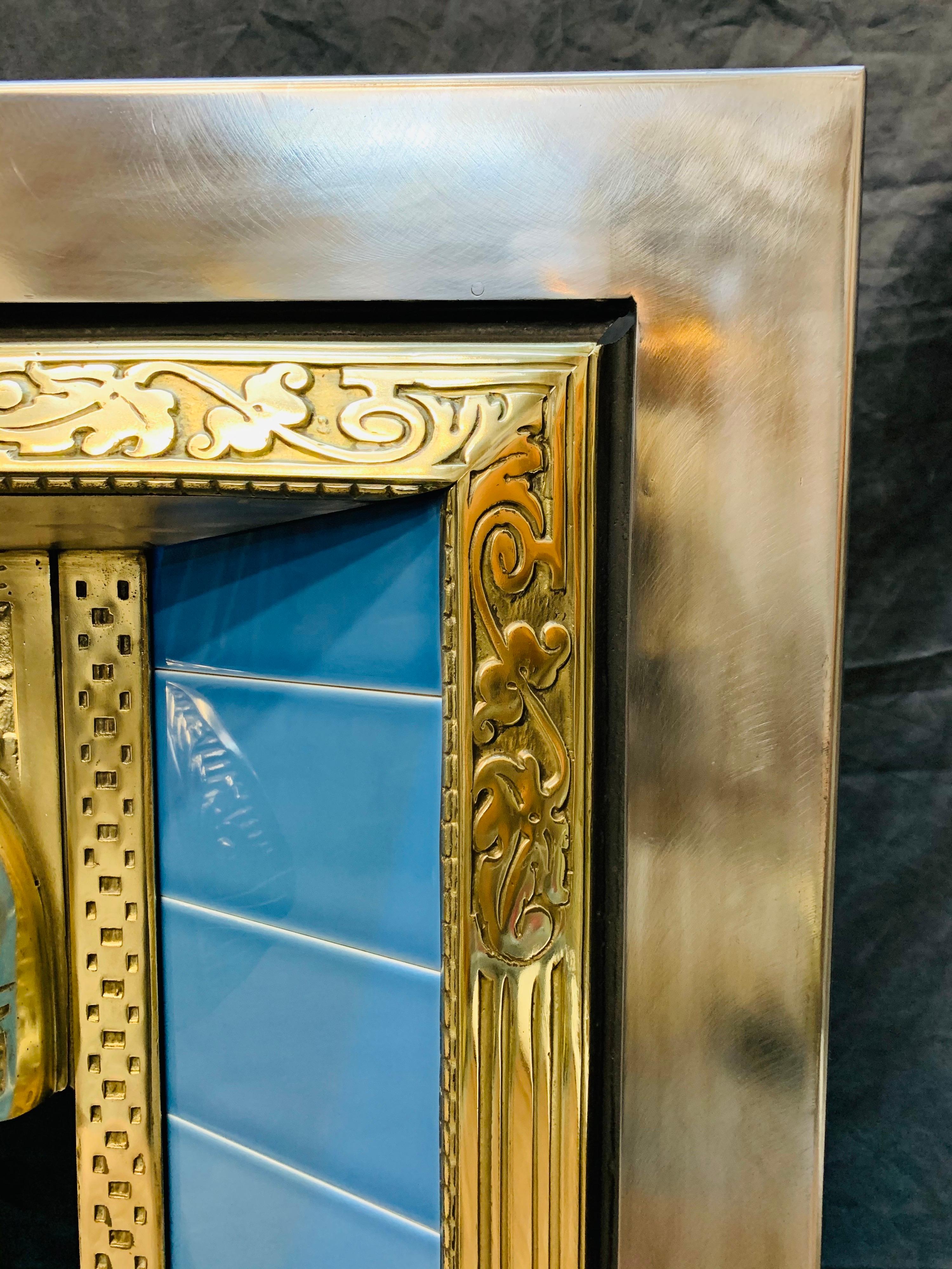 Victorian 19th Century Style Solid Brass and Tiled Fireplace Insert
