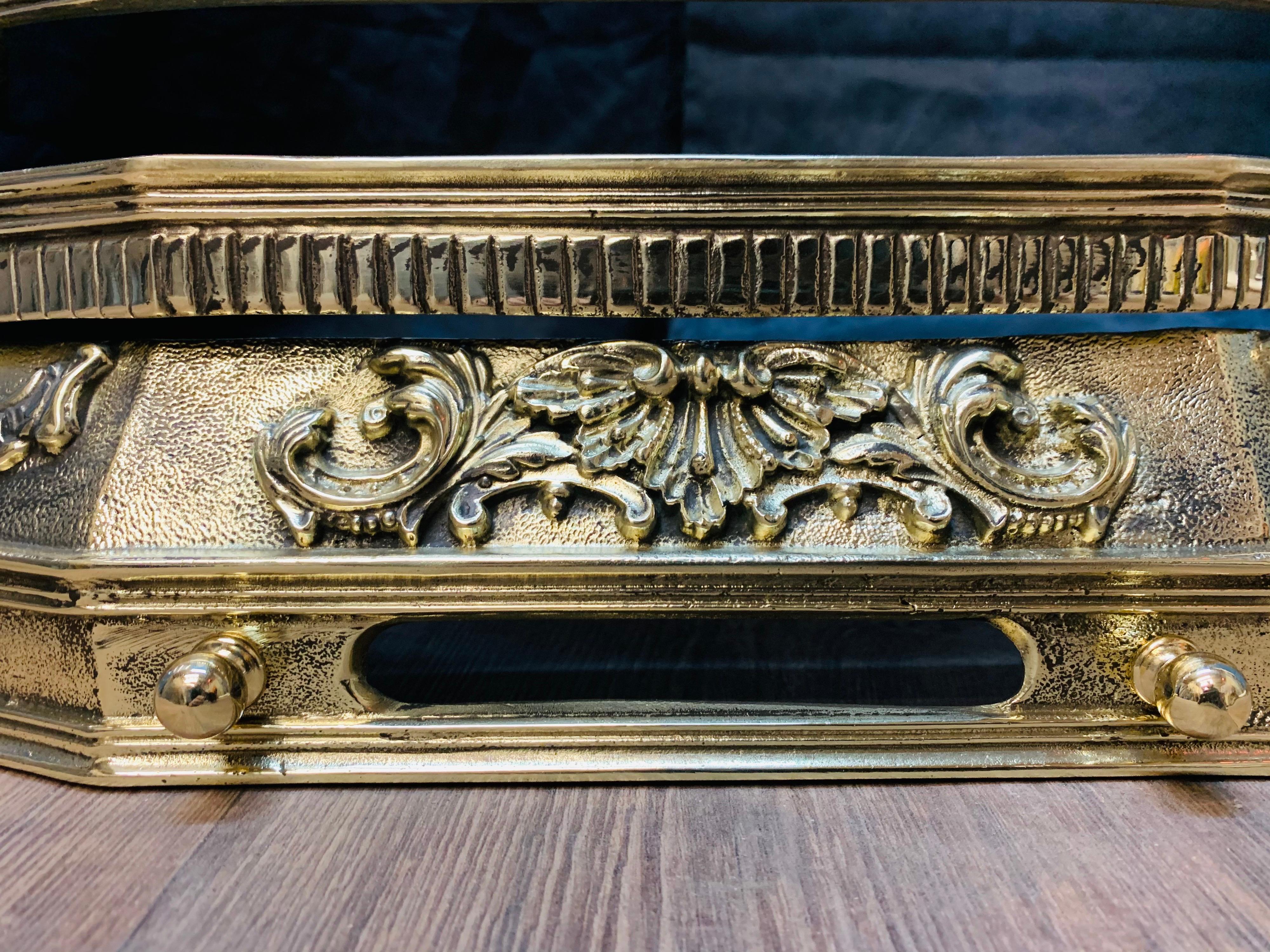 Polished 19th Century Style Solid Brass and Tiled Fireplace Insert For Sale