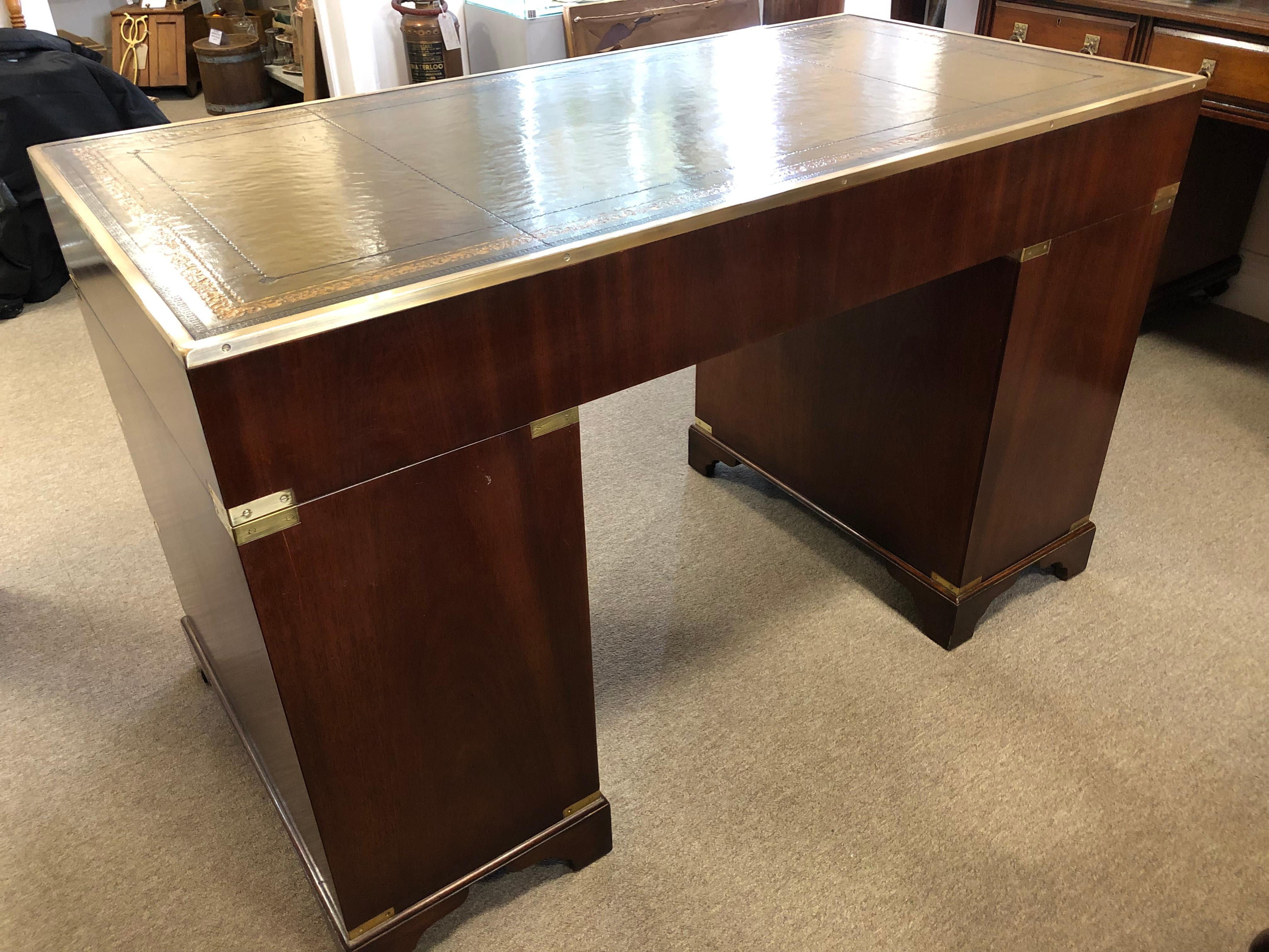 19th Century Style Teak and Brass Campaign Desk 1