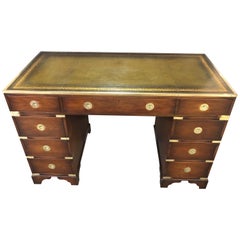 Vintage 19th Century Style Teak and Brass Campaign Desk
