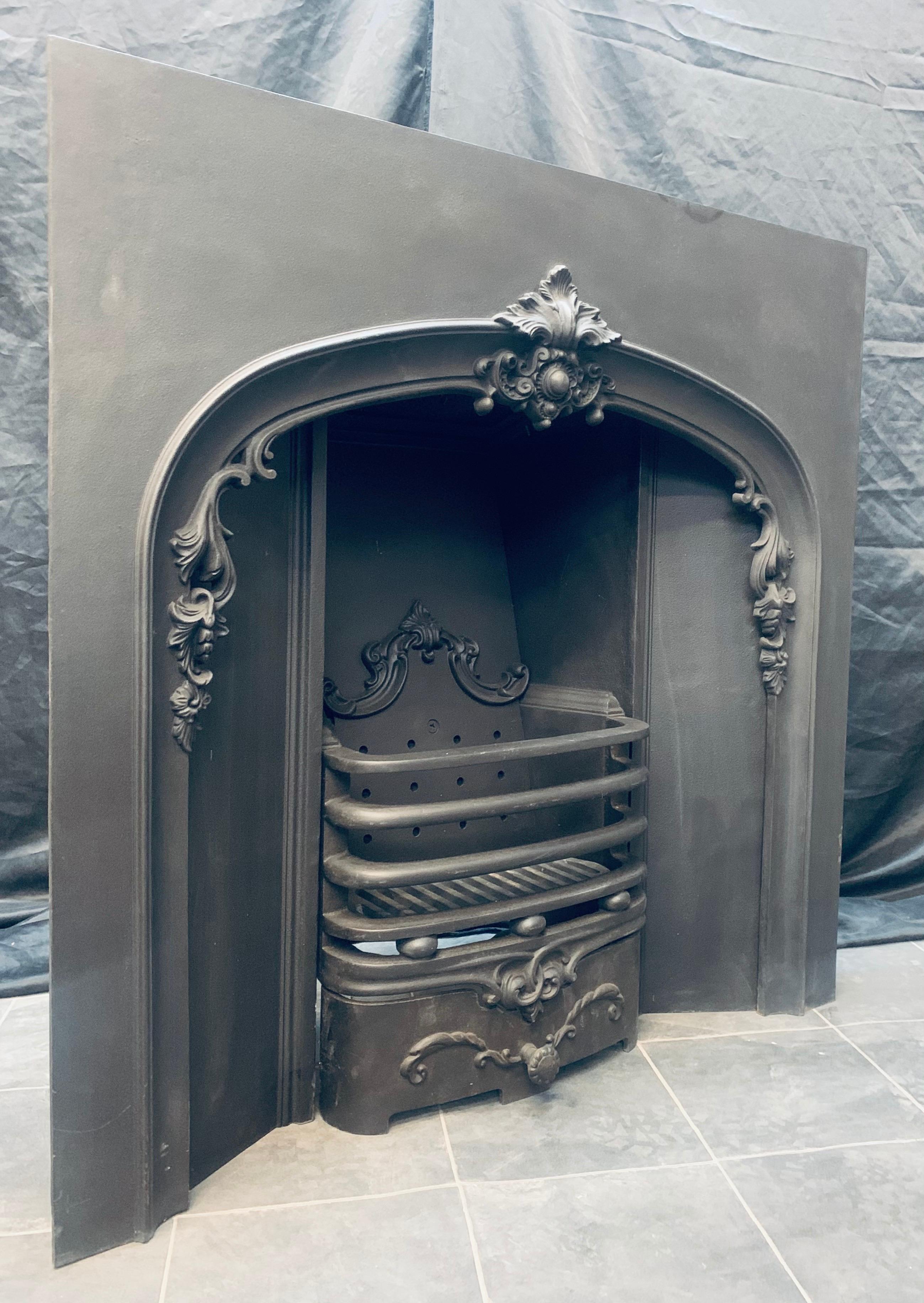 English 19th Century Style Victorian Arch Cast Iron Fireplace Insert