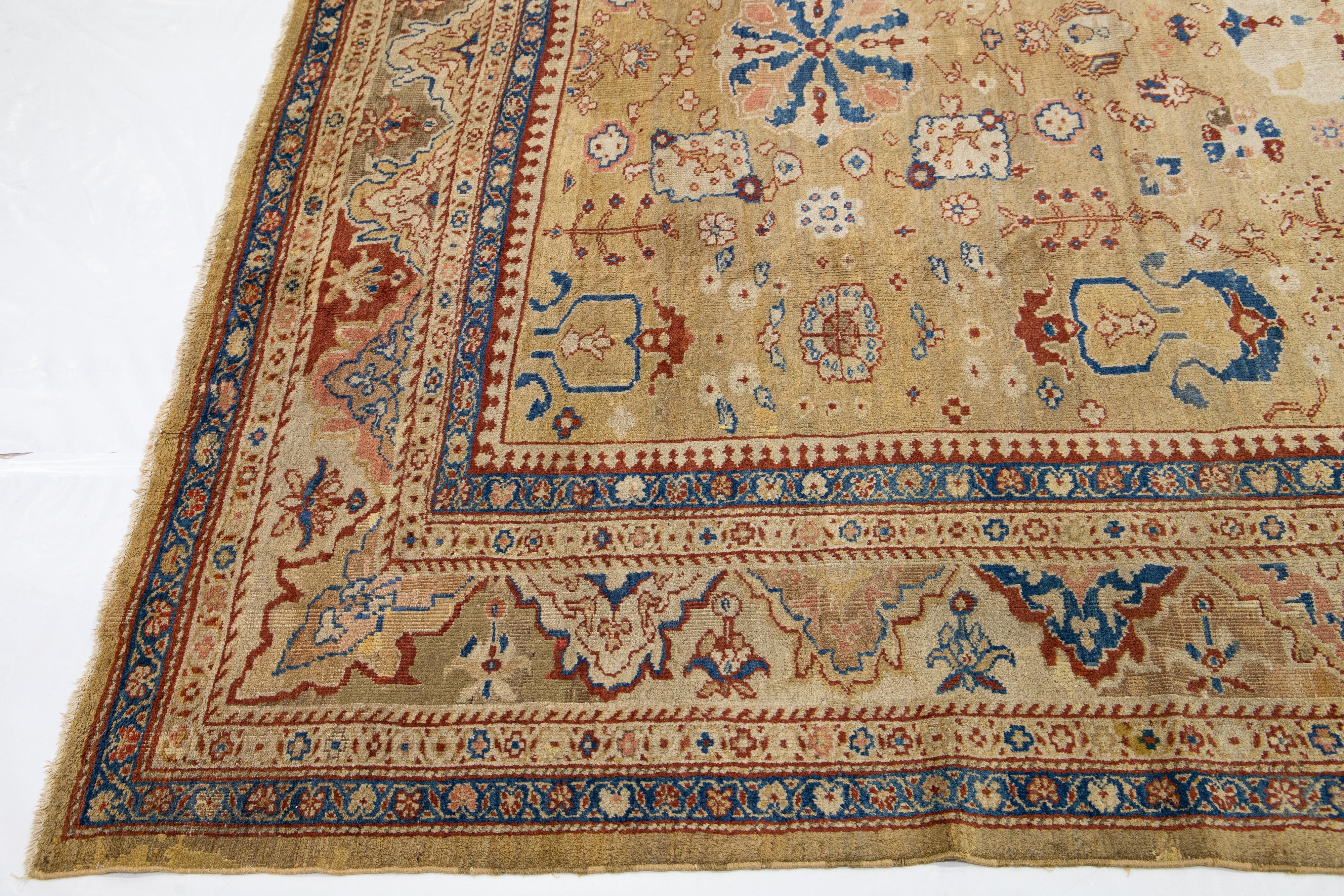 Beige-brauner handgefertigter Wollteppich von Sultanabad aus dem 19. Jahrhundert im Angebot 3