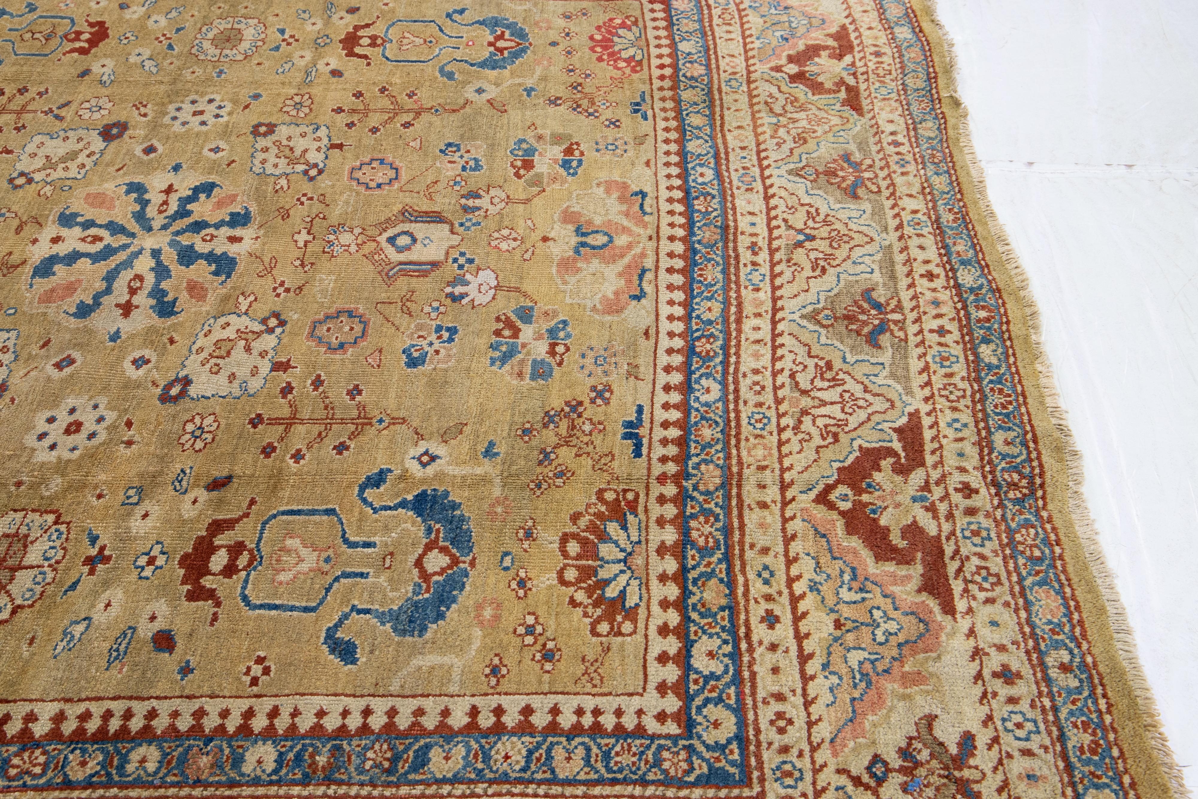 Beige-brauner handgefertigter Wollteppich von Sultanabad aus dem 19. Jahrhundert im Angebot 5