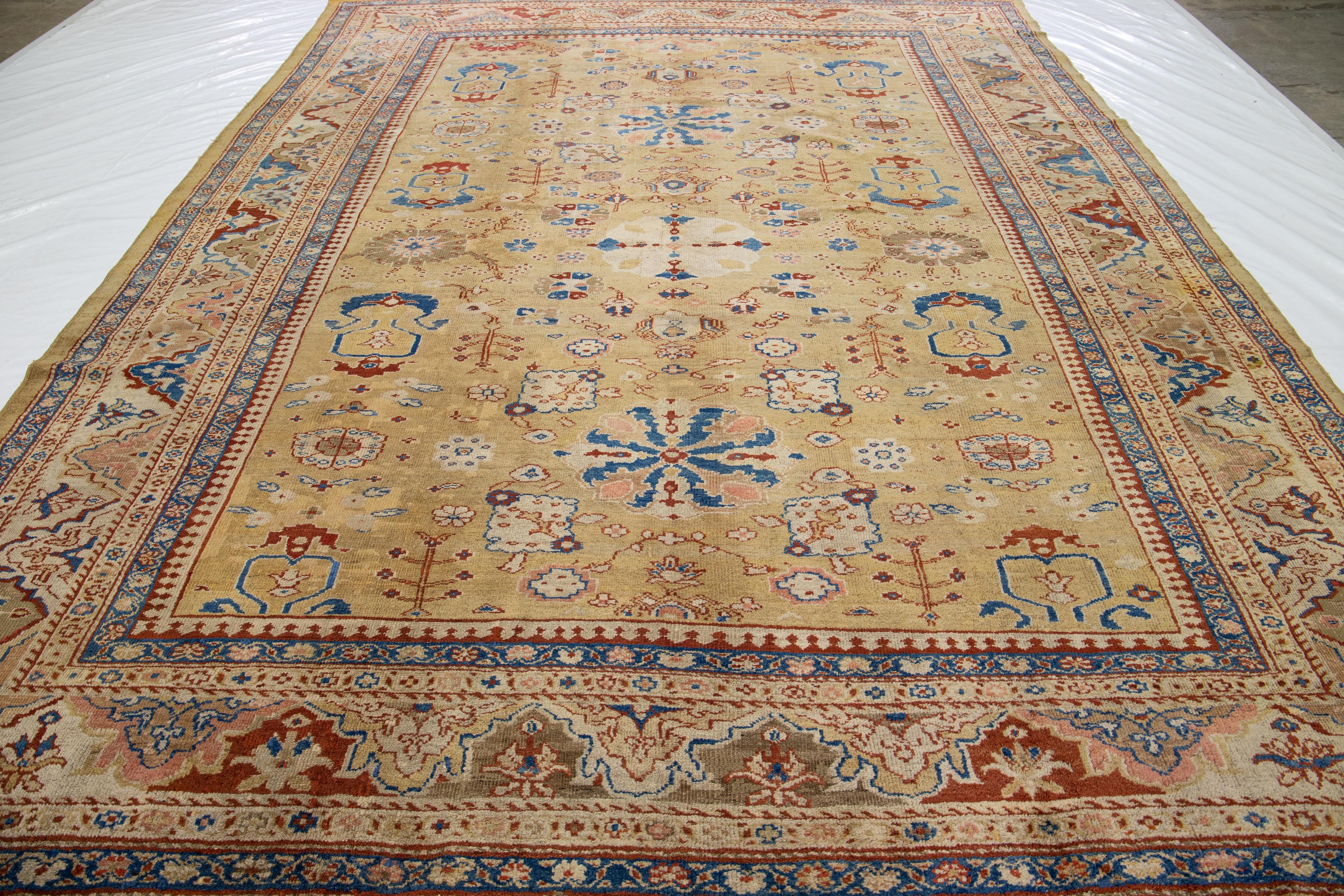 Beige-brauner handgefertigter Wollteppich von Sultanabad aus dem 19. Jahrhundert im Angebot 2