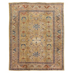 19th Century Sultanabad Beige-Tan Handmade Designed Wool Rug
