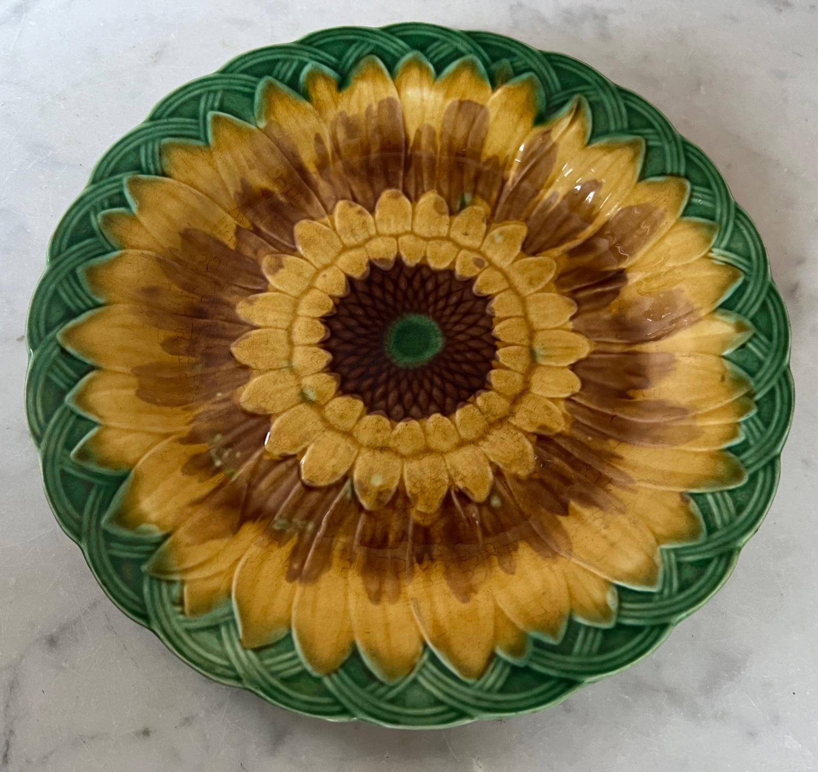 Hand-Painted 19th Century Sunflower Plate by Wedgwood