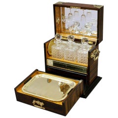Antique 19th Century Superb Coromandel Decanter and Games Table Top Tantalus