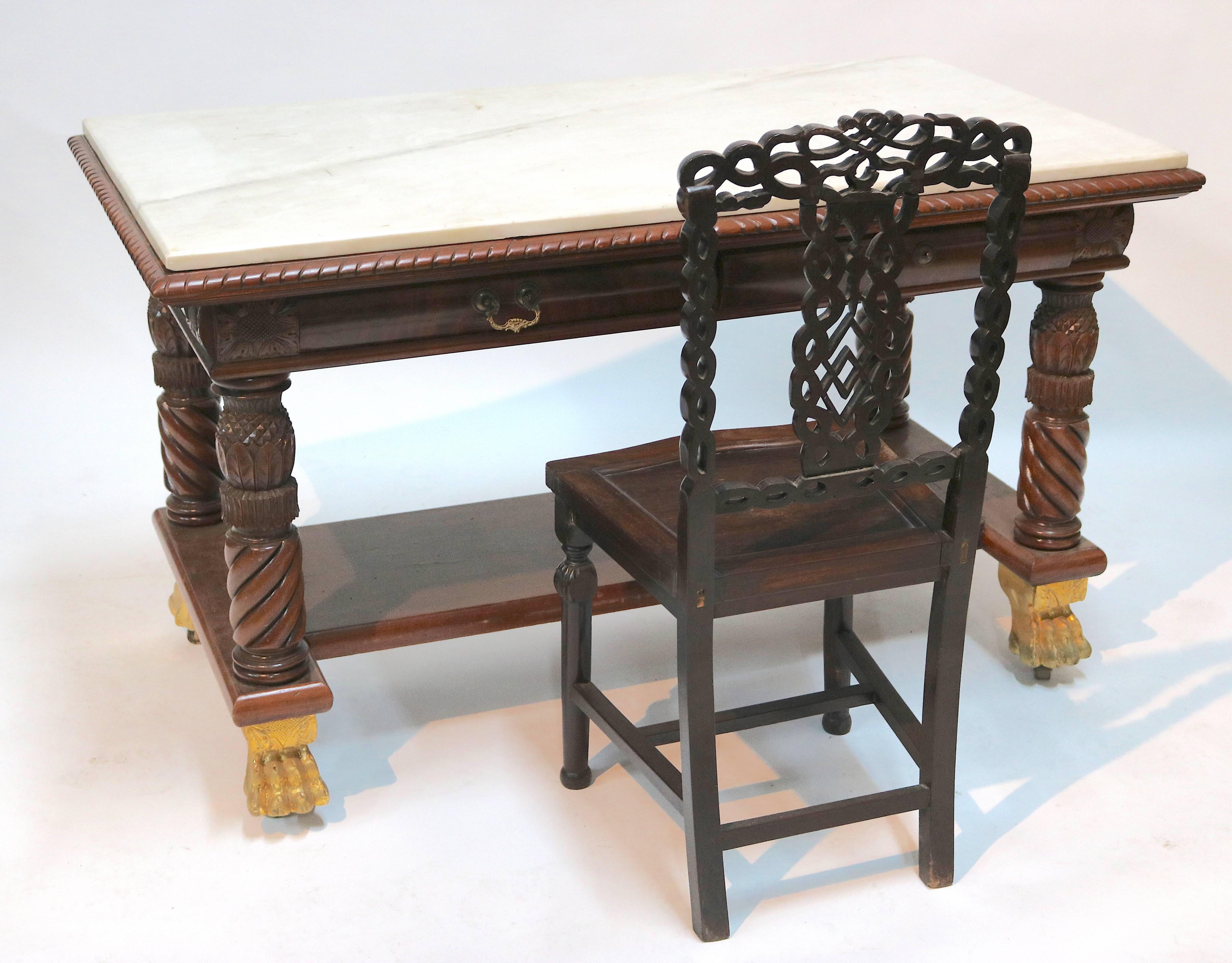 Hand-Carved  Museum Piece American Library Table Desk-19th century For Sale