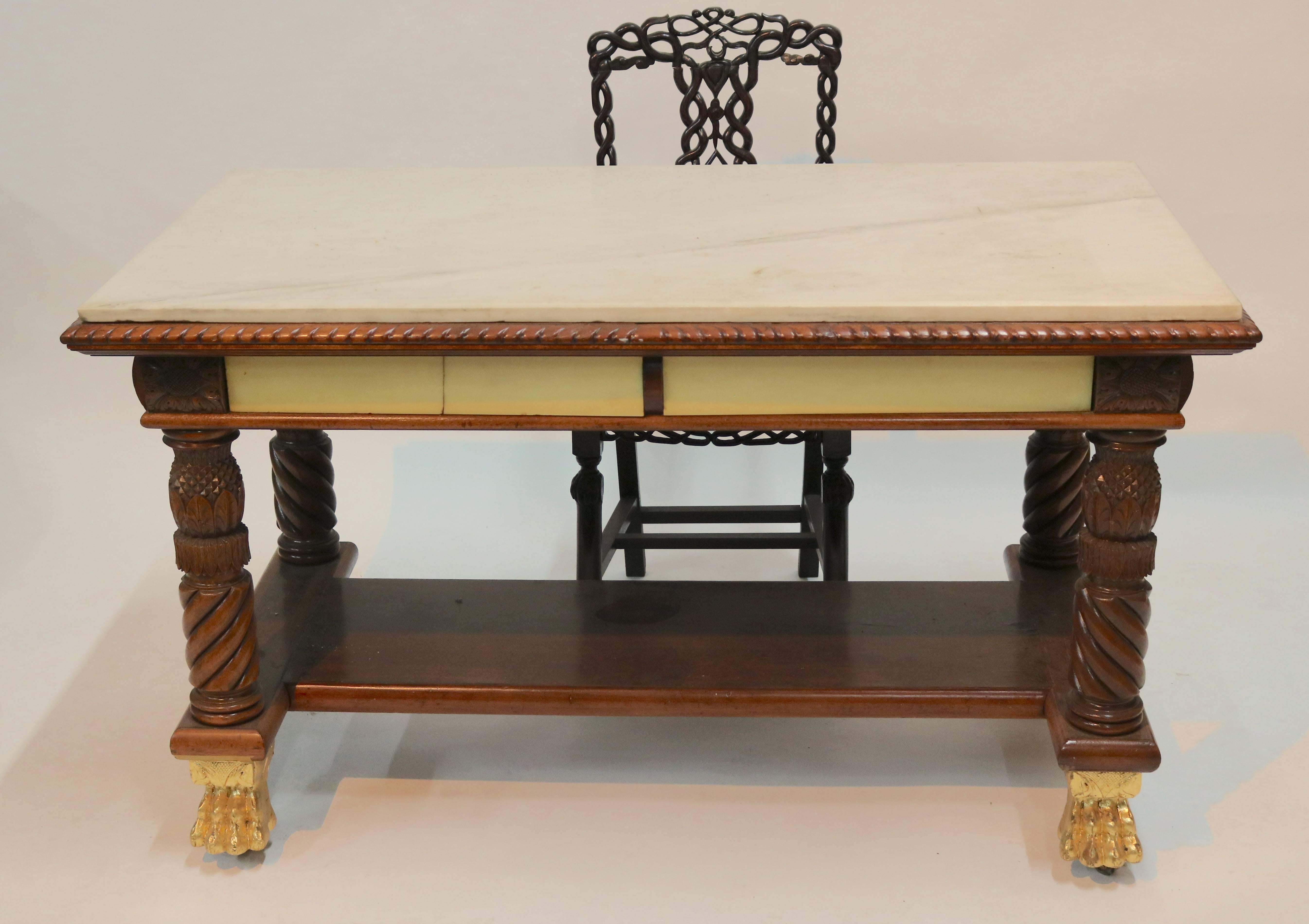 Marble  Museum Piece American Library Table Desk-19th century For Sale
