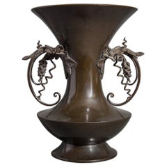 Antique 19th Century Superior Quality Japanese Bronze Vase with Grape Vine Handles
