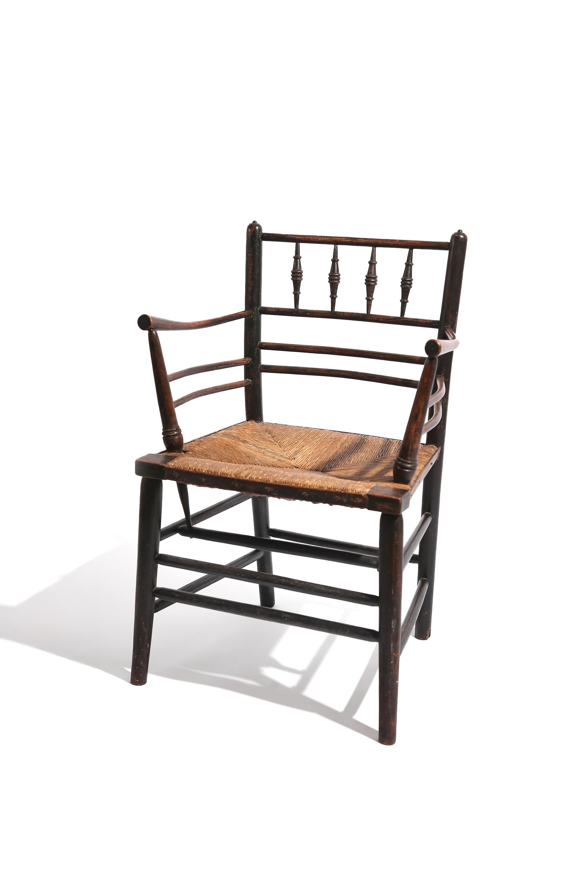 Arts and Crafts 19th Century 'Sussex Chair' designed by Philip Webb for William Morris & co. For Sale
