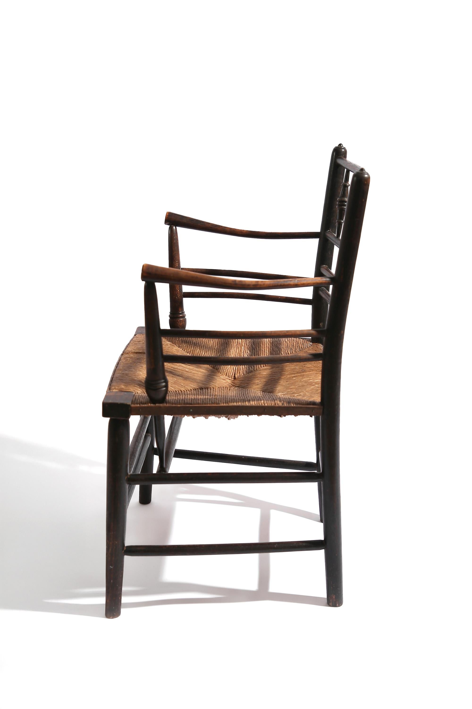 19th Century 'Sussex Chair' designed by Philip Webb for William Morris & co. In Fair Condition For Sale In London, GB