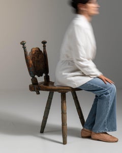 19th Century Sweden Weathered Honey Oak Carved Oak Swivel Chair
