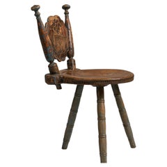 19th Century Sweden Weathered Honey Oak Carved Oak Swivel Chair
