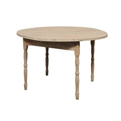 19th Century Swedish 4 ft Diameter Top Round-to-Demi Drop-Leaf Table