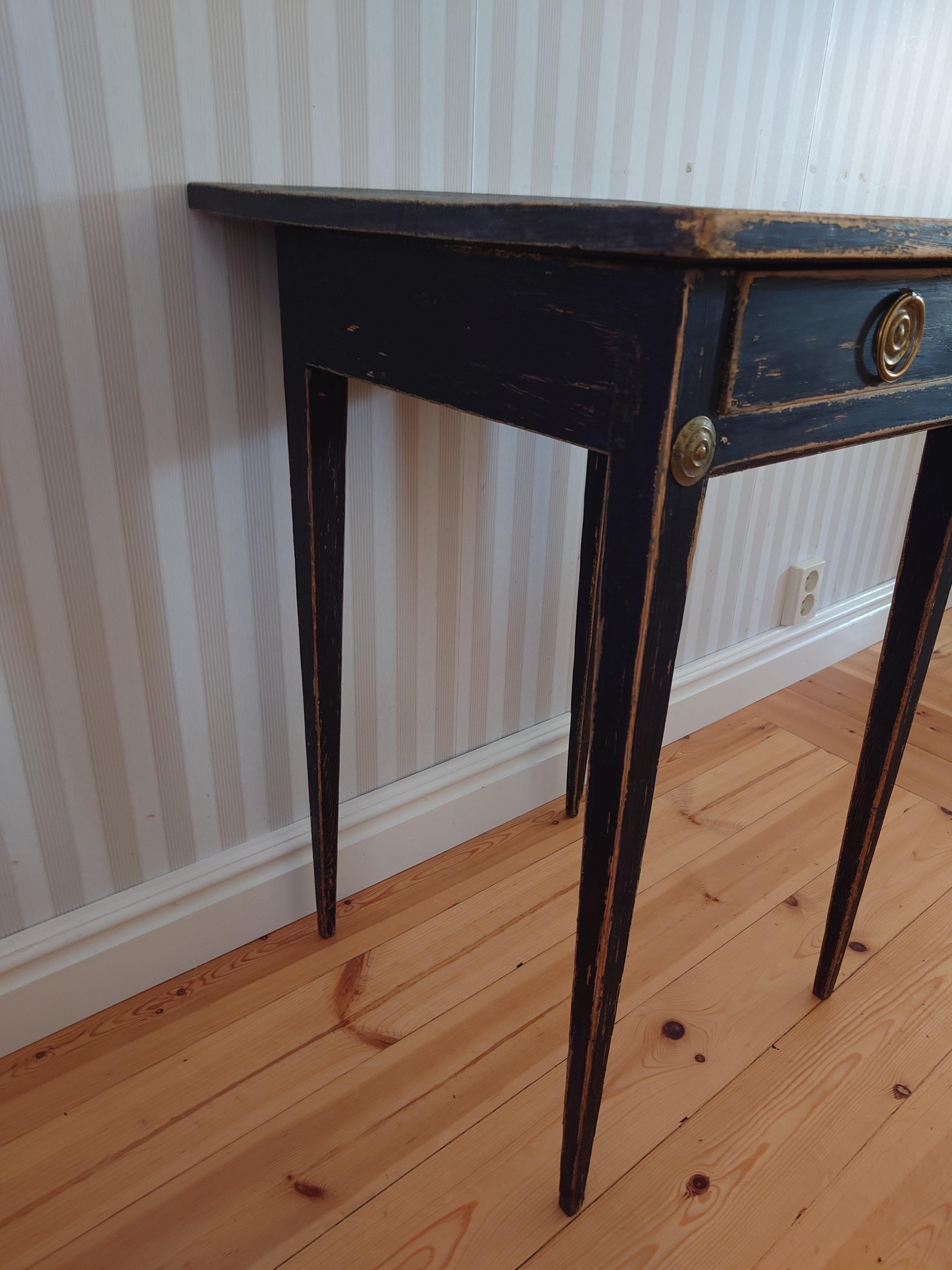Pine 19th Century Swedish antique black Gustavian  Side Table
