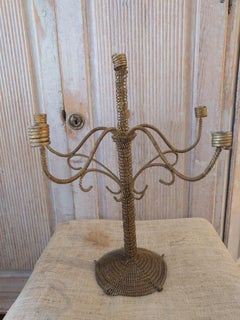 Candelabro svedese antico di arte popolare del 19° secolo Tramp work vire work country
