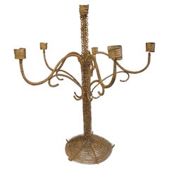 Candelabro svedese antico di arte popolare del 19° secolo Tramp work vire work country