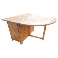 19th Century Swedish antique Folk Art Drop leaf table with original paint