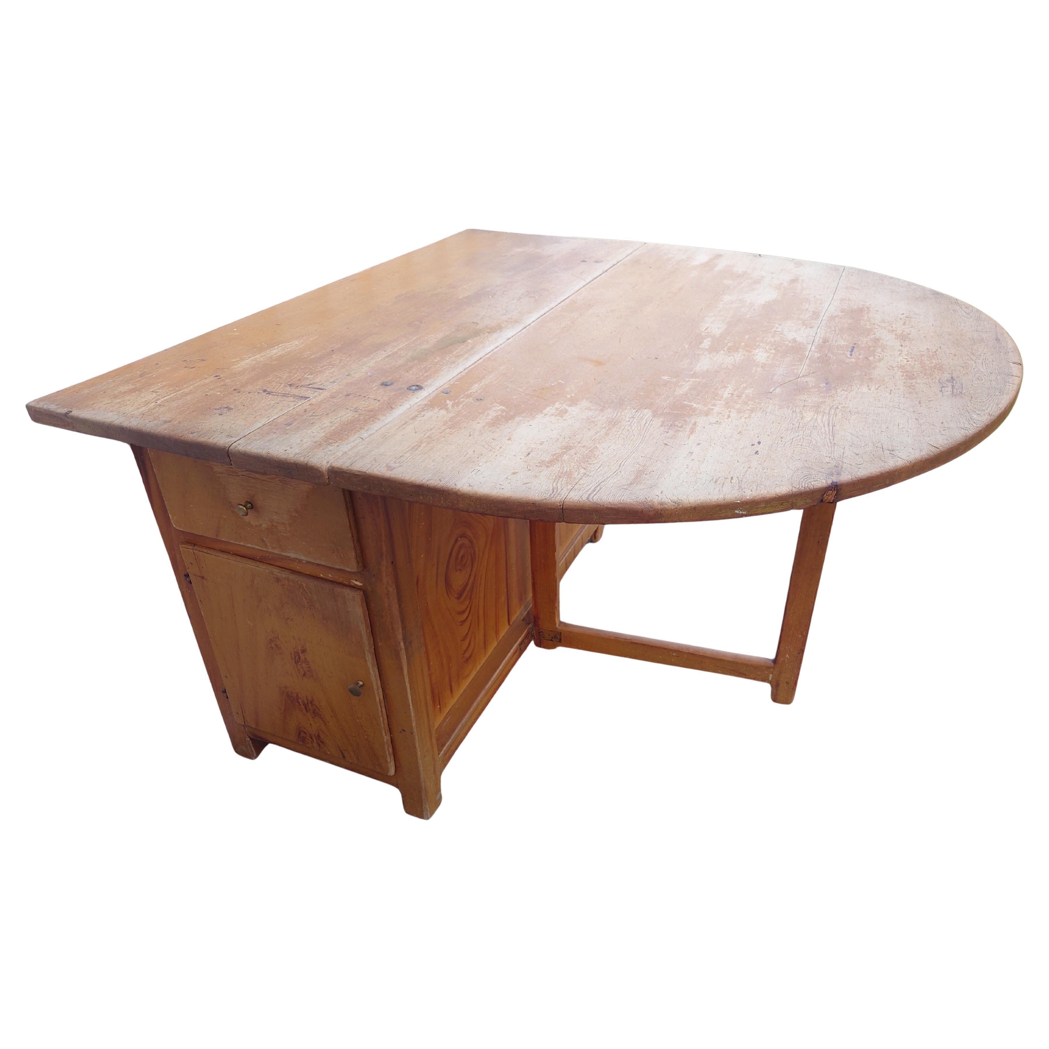 19th Century Swedish antique Folk Art Drop leaf table with original paint