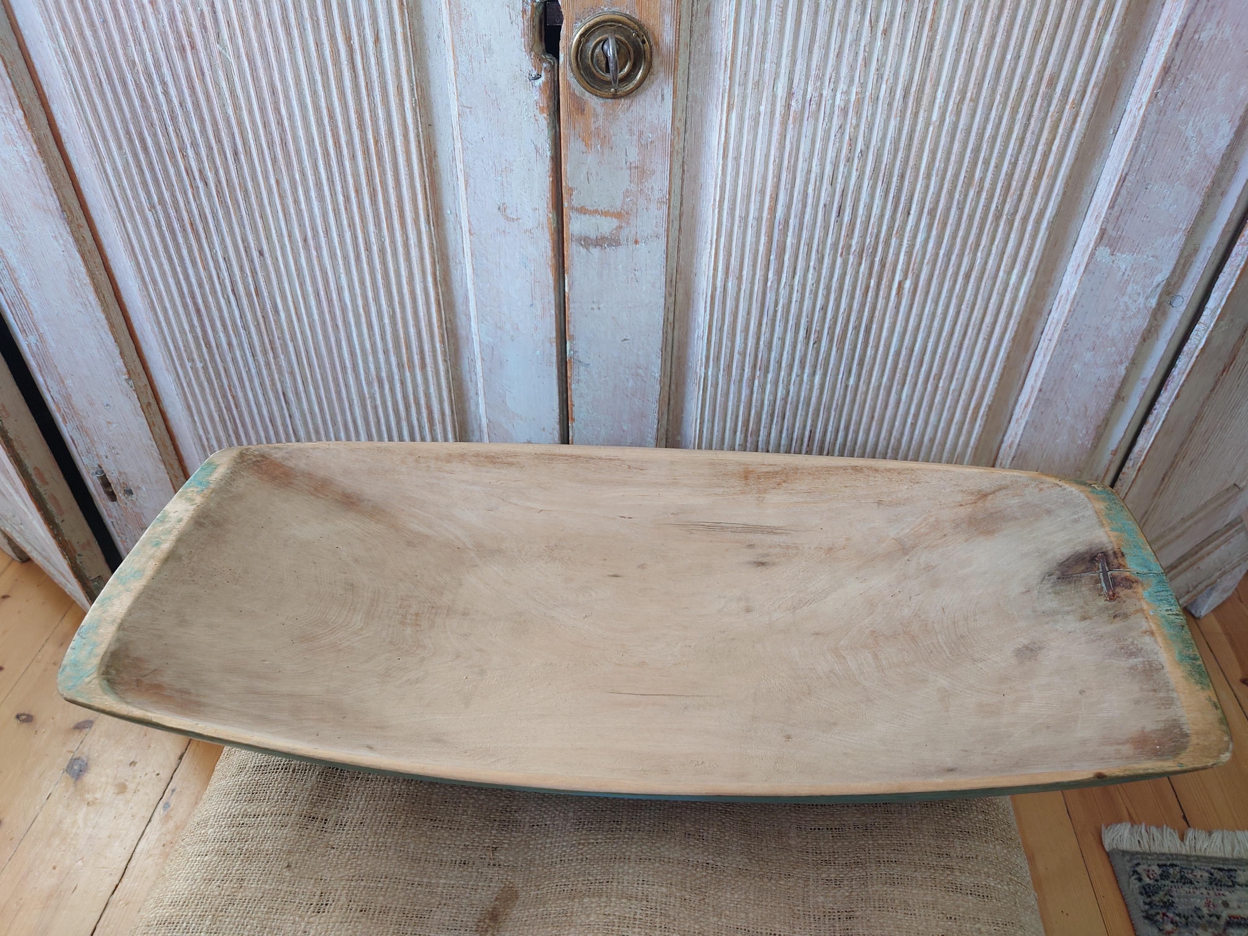Hand-Carved 19th Century Swedish antique genuine country Folk Art wooden trough / bowl For Sale
