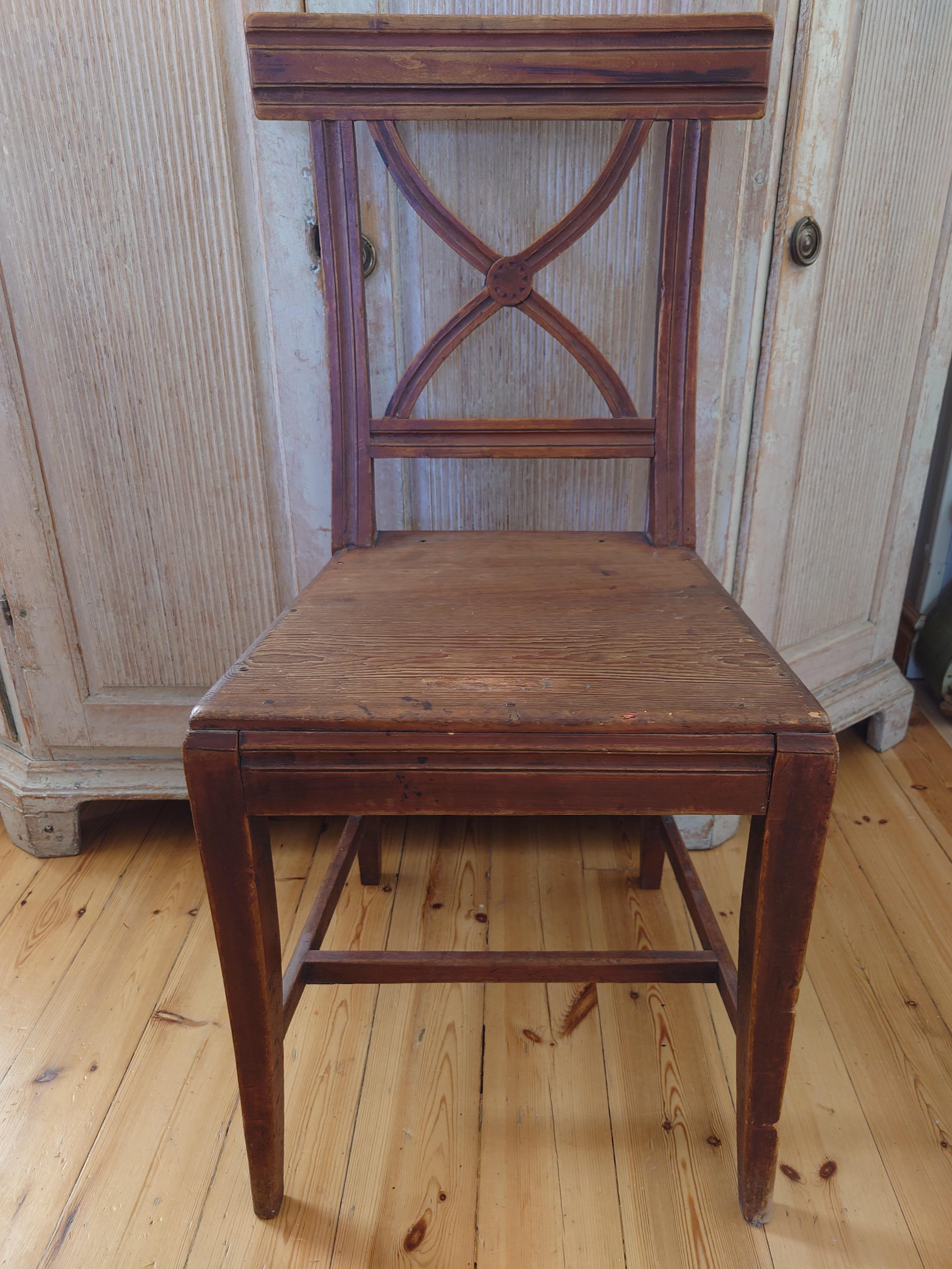 Pine 19th Century Swedish antique genuine  Gustavian Bellman Chair Original paint For Sale