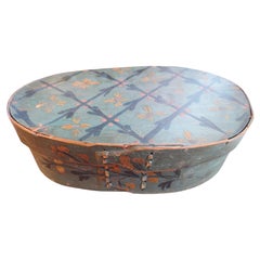 Boîte suédoise ancienne authentique rustique du 19ème siècle avec peinture d'origine