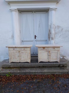 19th Century Swedish Antique genuine rustic unique  pair of  Folk Art buffets