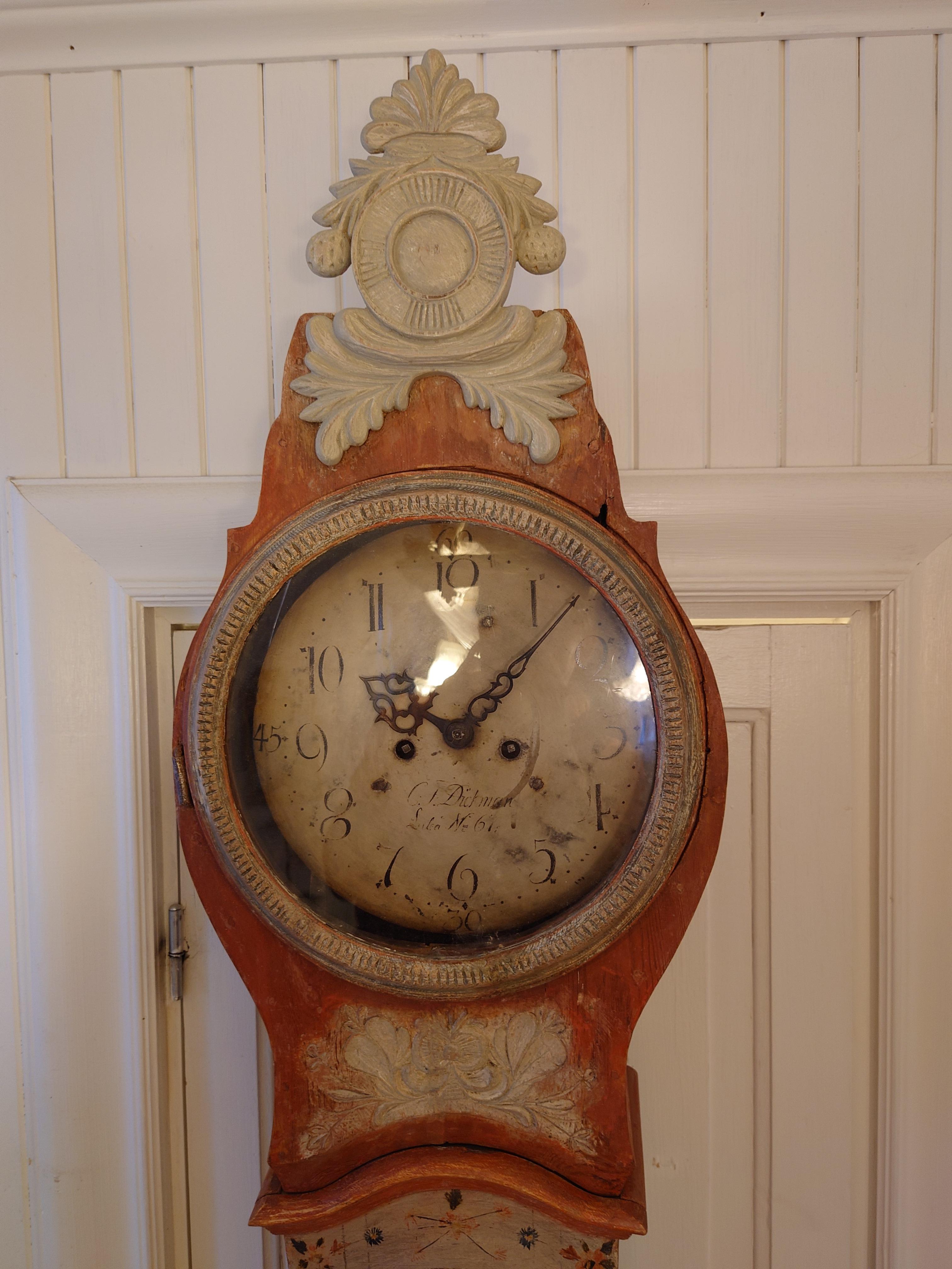 19. Jahrhundert Schwedisch Ántique Grandfather Clock Großes Gehäuse Uhr Originalfarbe (Volkskunst) im Angebot