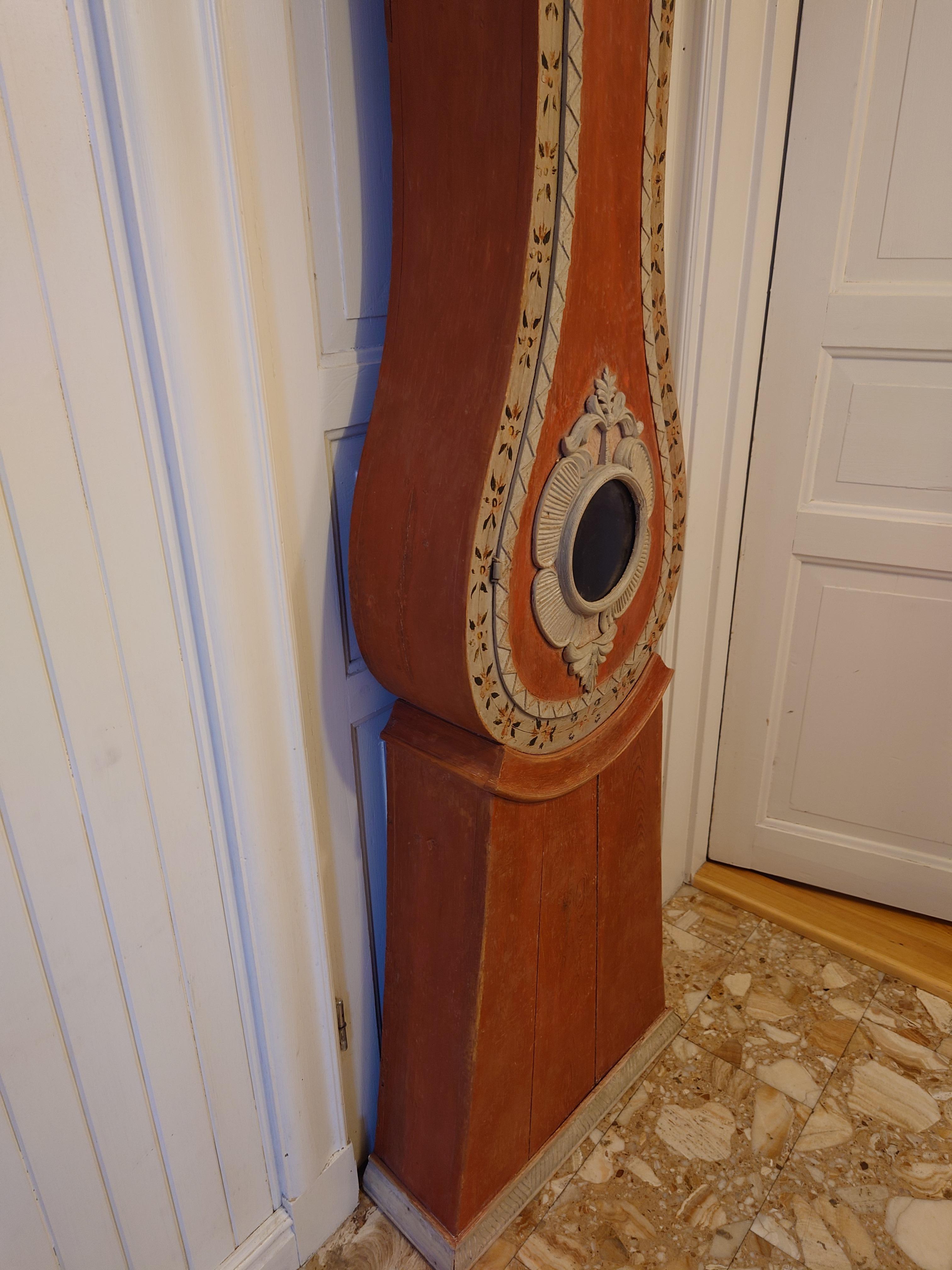 19th Century Swedish Ántique Grandfather Clock Tall Case Clock Original Paint In Good Condition For Sale In Boden, SE