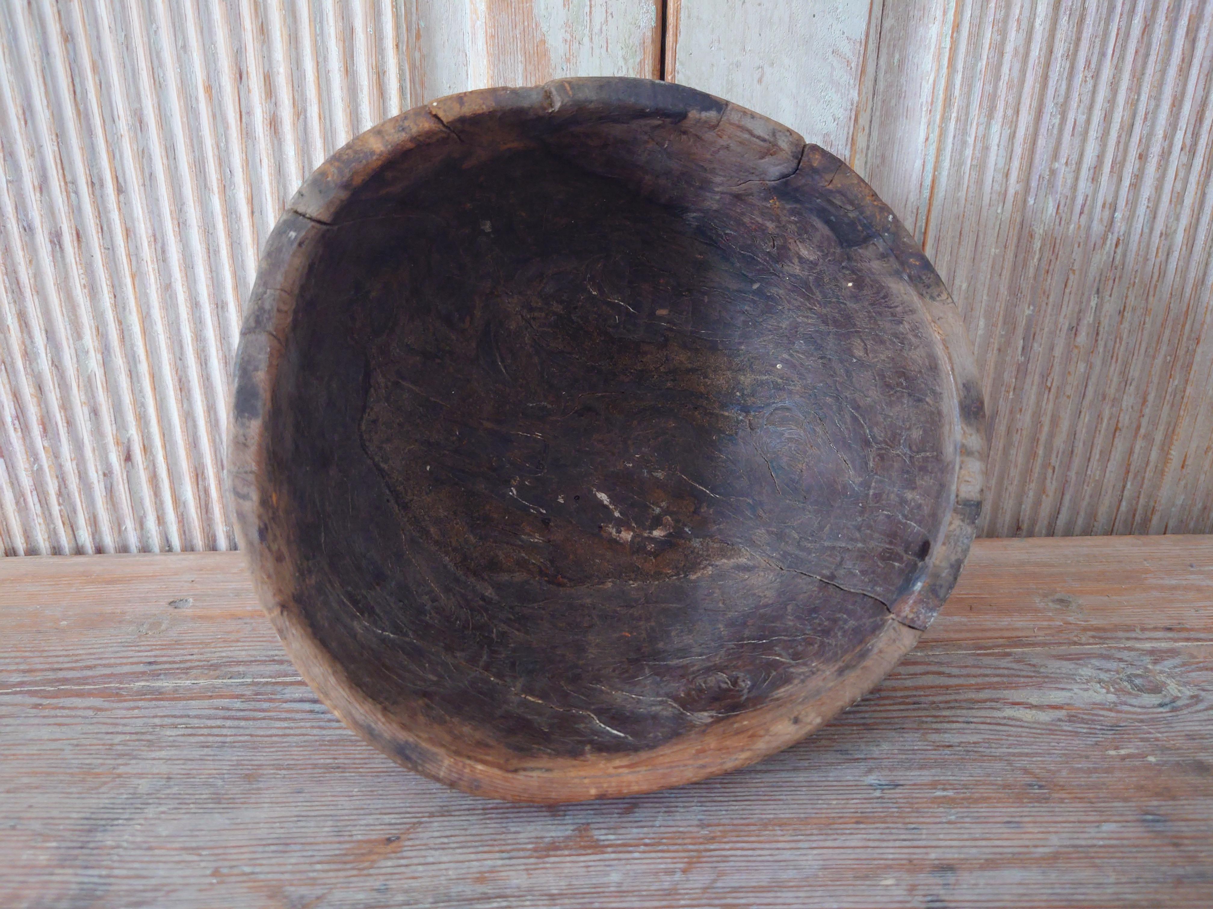 19th Century Swedish Antique Rare Unique Rustic Folk Art Wooden Bowl Dated 1864 For Sale 1