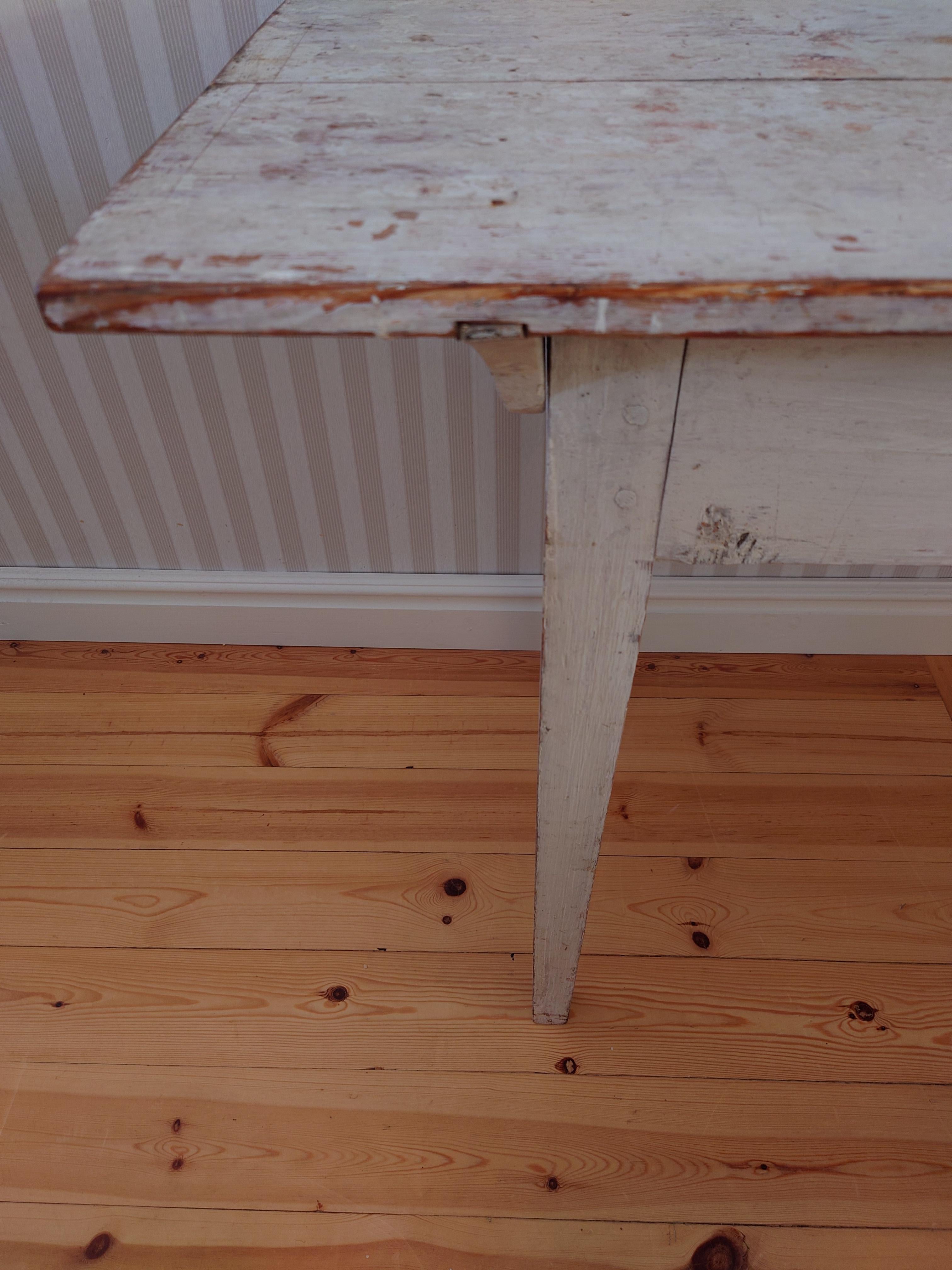 Pine 19th Century Swedish Antique Rustic  Console table with original paint  For Sale