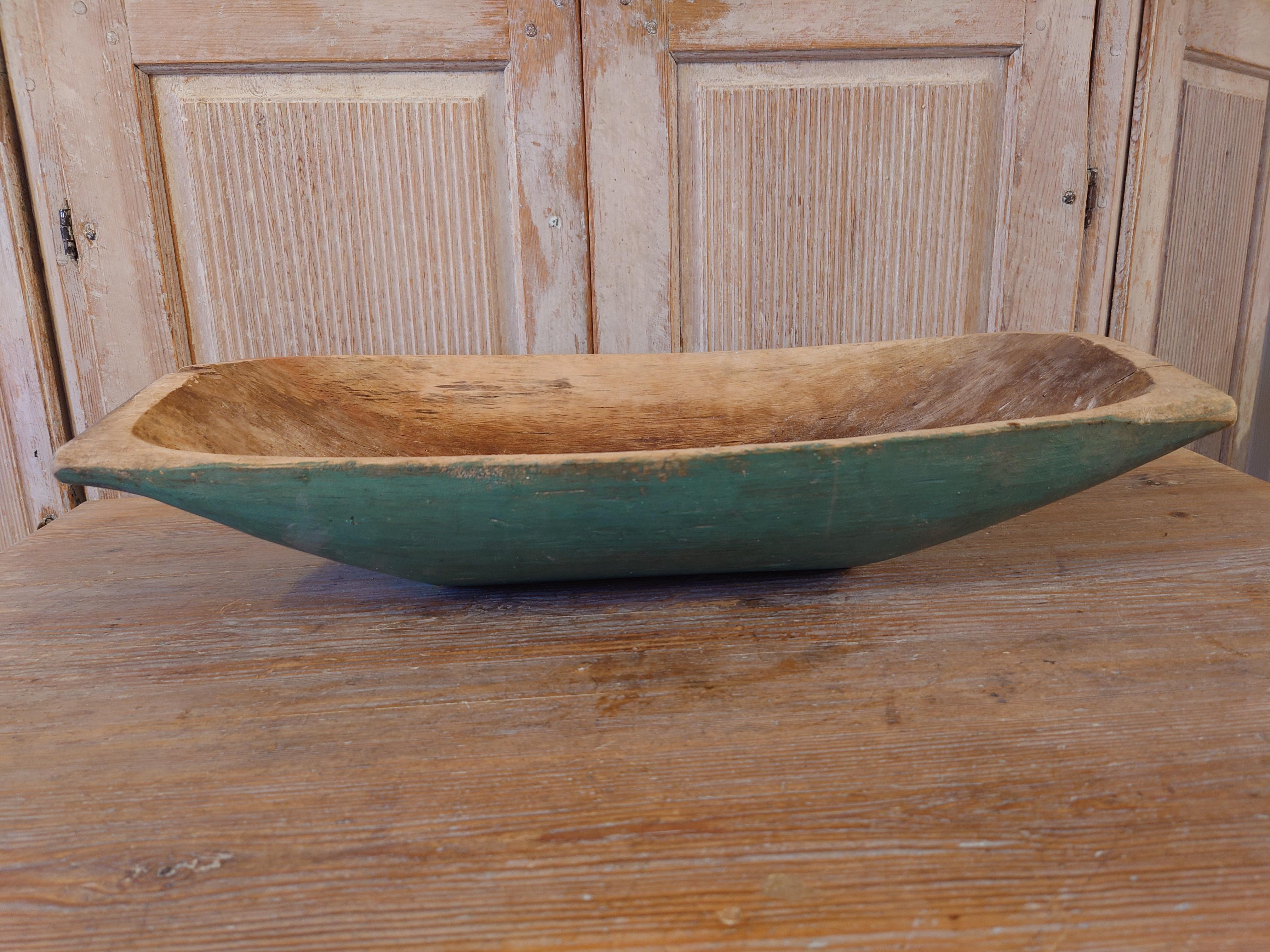 Pine 19th Century Swedish Antique Rustic Folk Art Tray with Orginal Paint Solid Wood For Sale