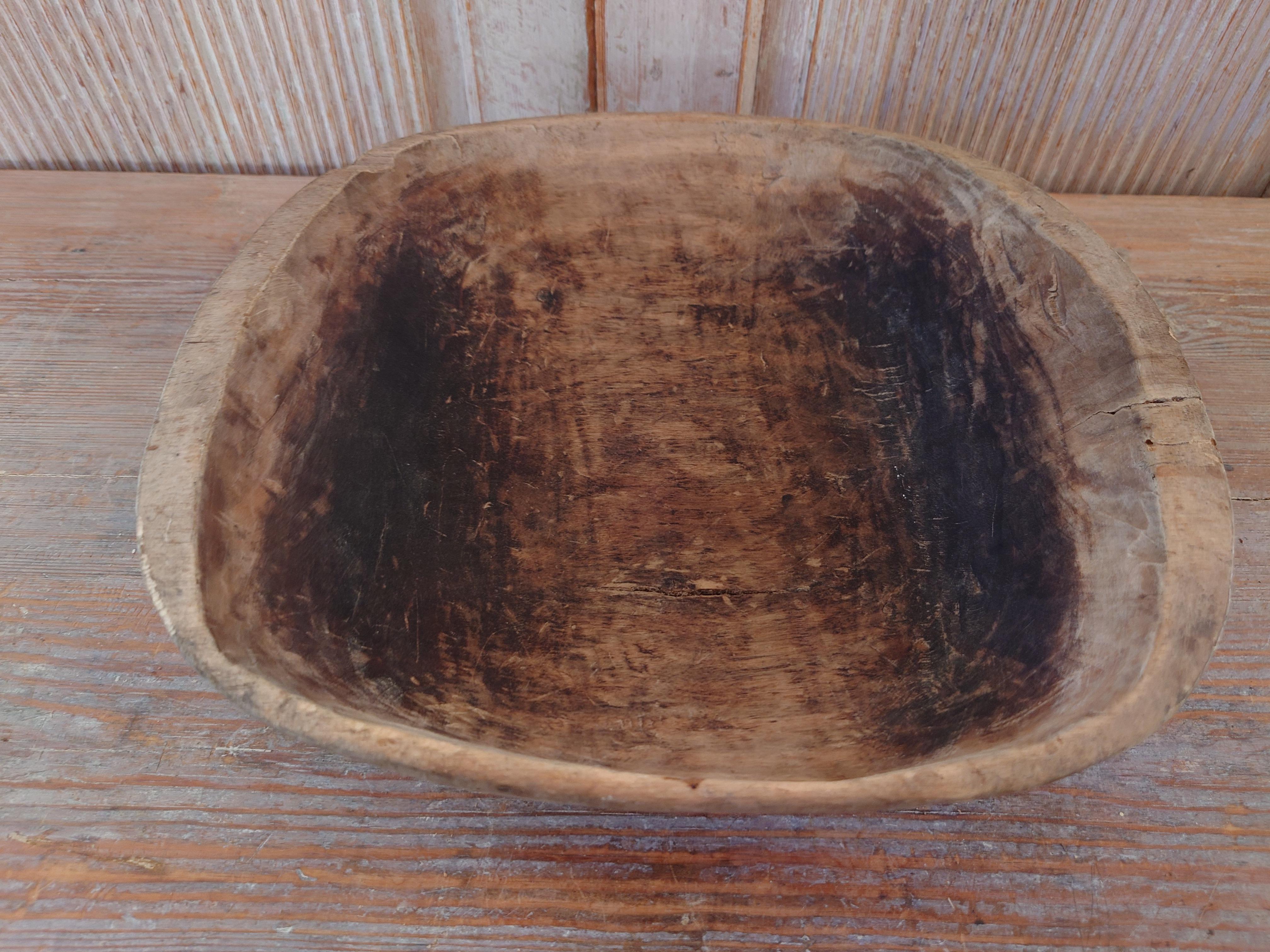 19th Century Swedish  Antique Rustic Folk Art Wooden Bowl dated 1862 For Sale 6