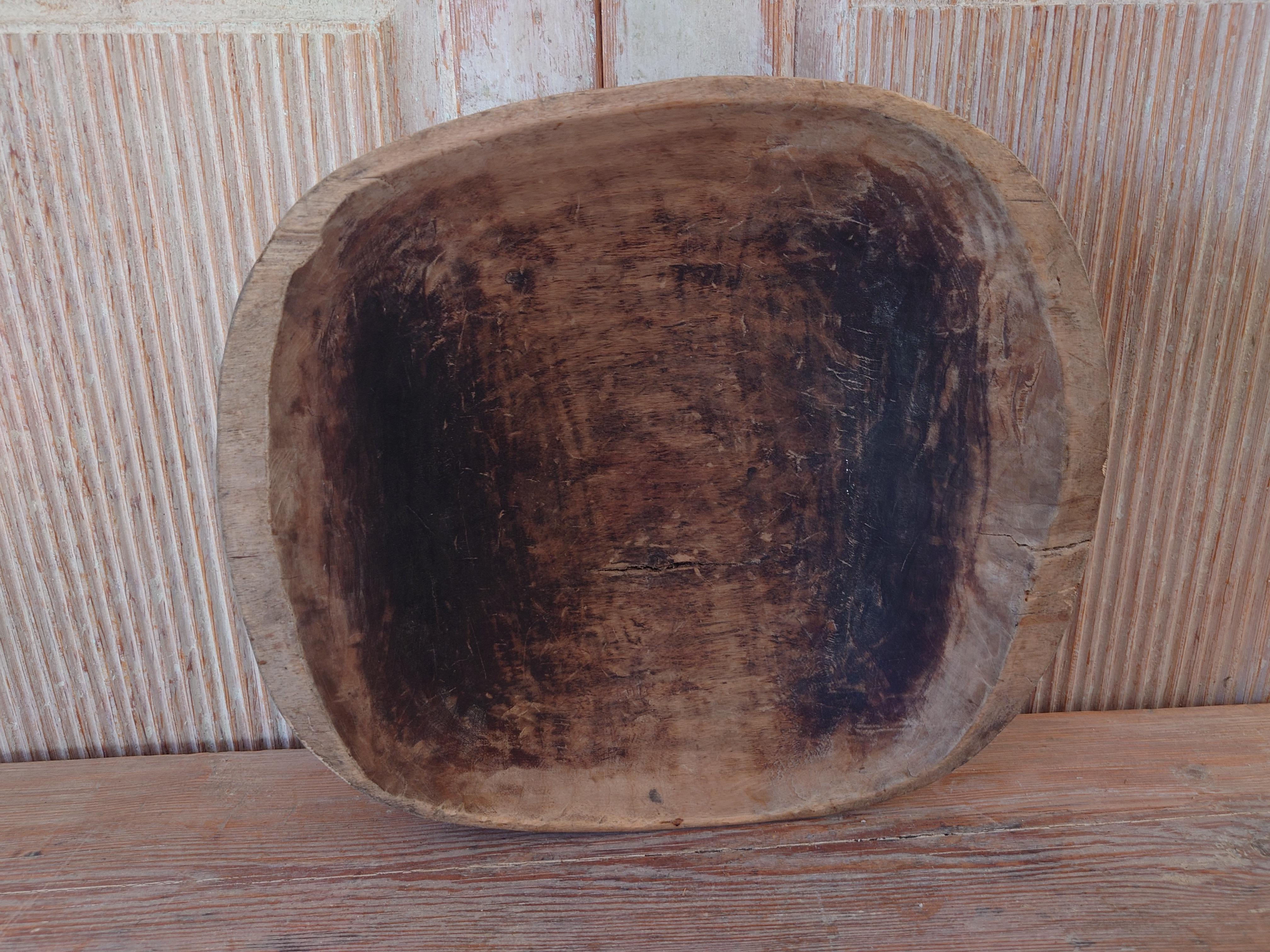 19th Century Swedish  Antique Rustic Folk Art Wooden Bowl dated 1862 For Sale 7