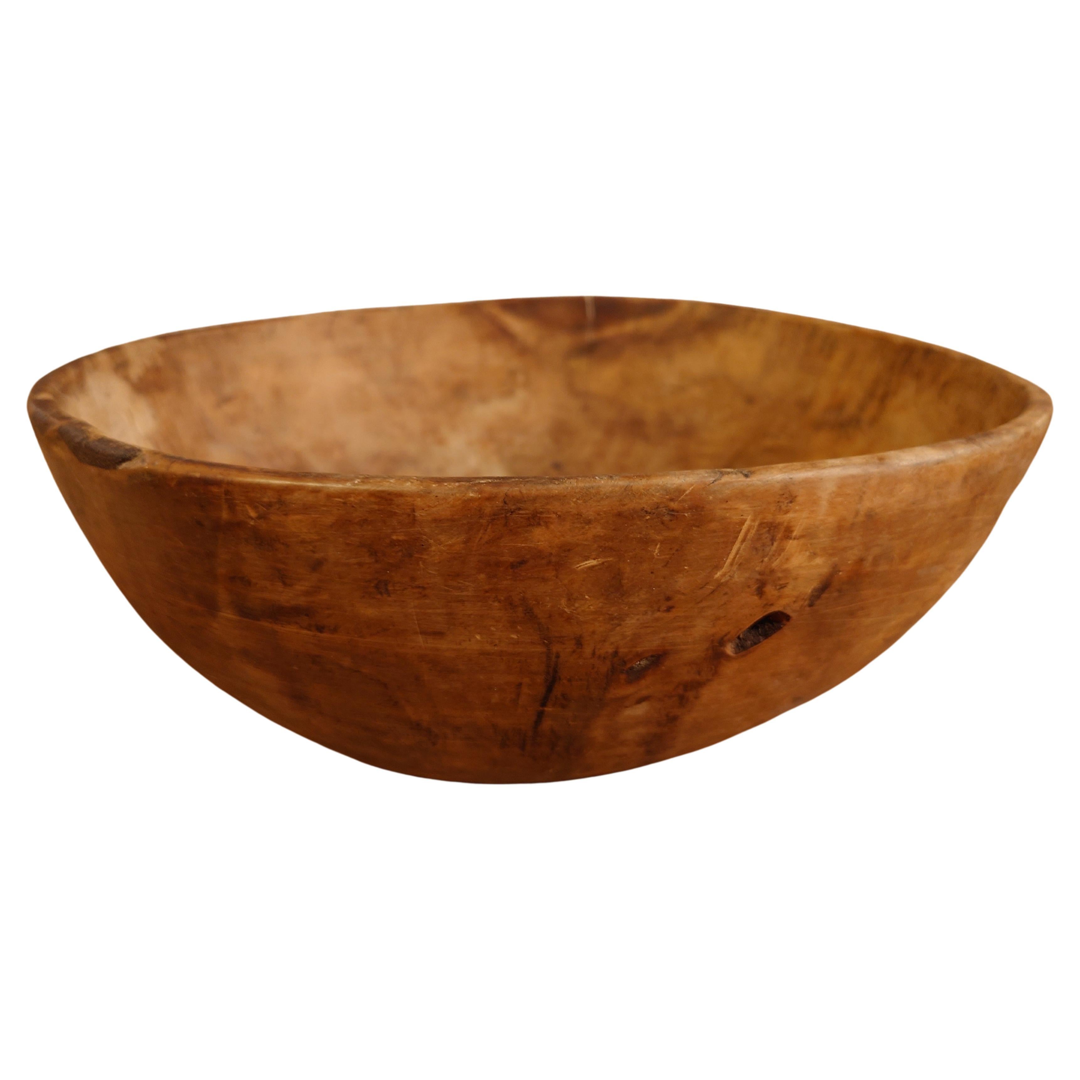 19th Century, Swedish, Antique Rustic Folk Art Wooden Bowl with Nice Patina
