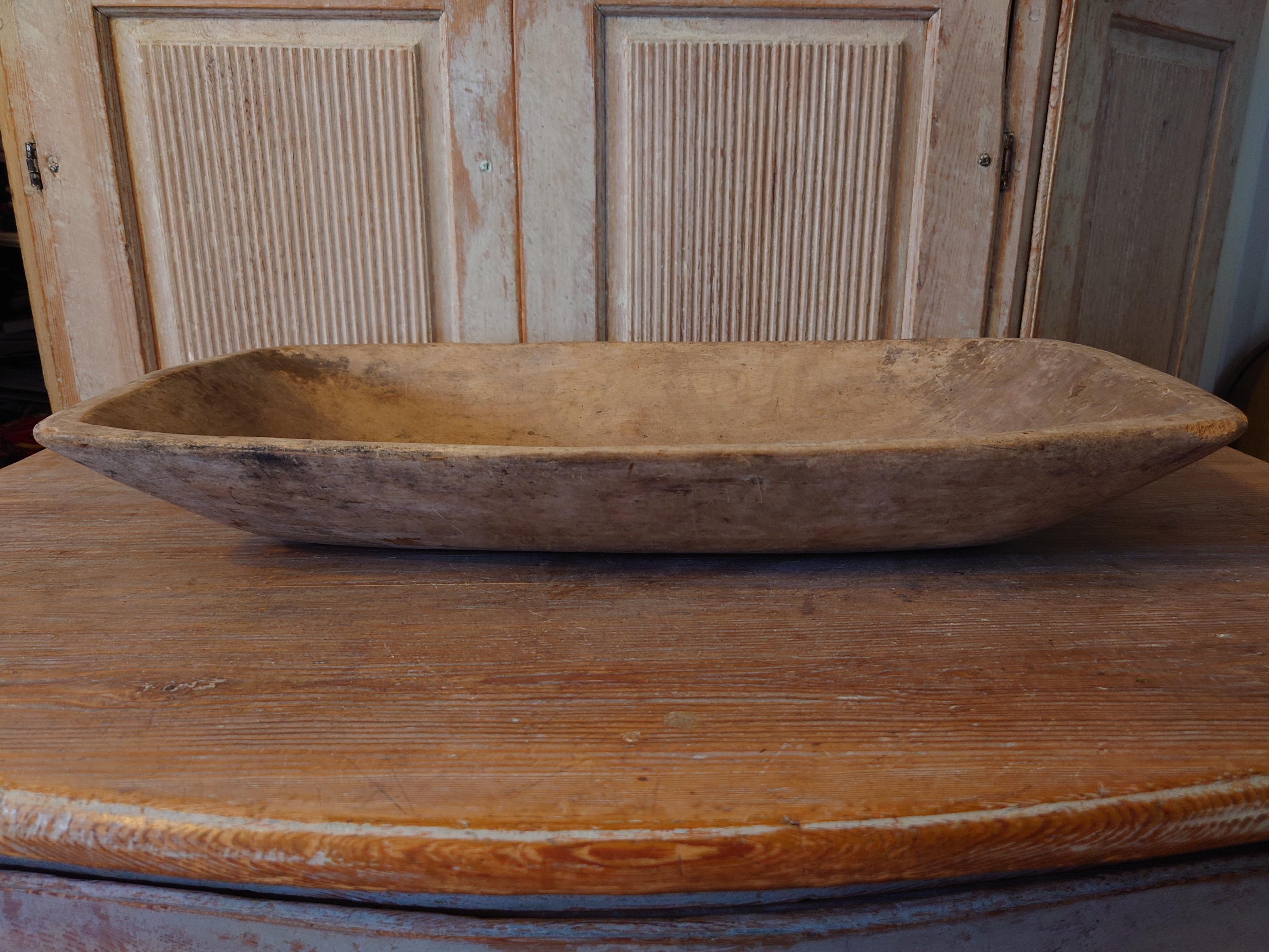19th Century Swedish  Antique Rustic Folk Art Wooden Trough/ Serving Bowl For Sale 6