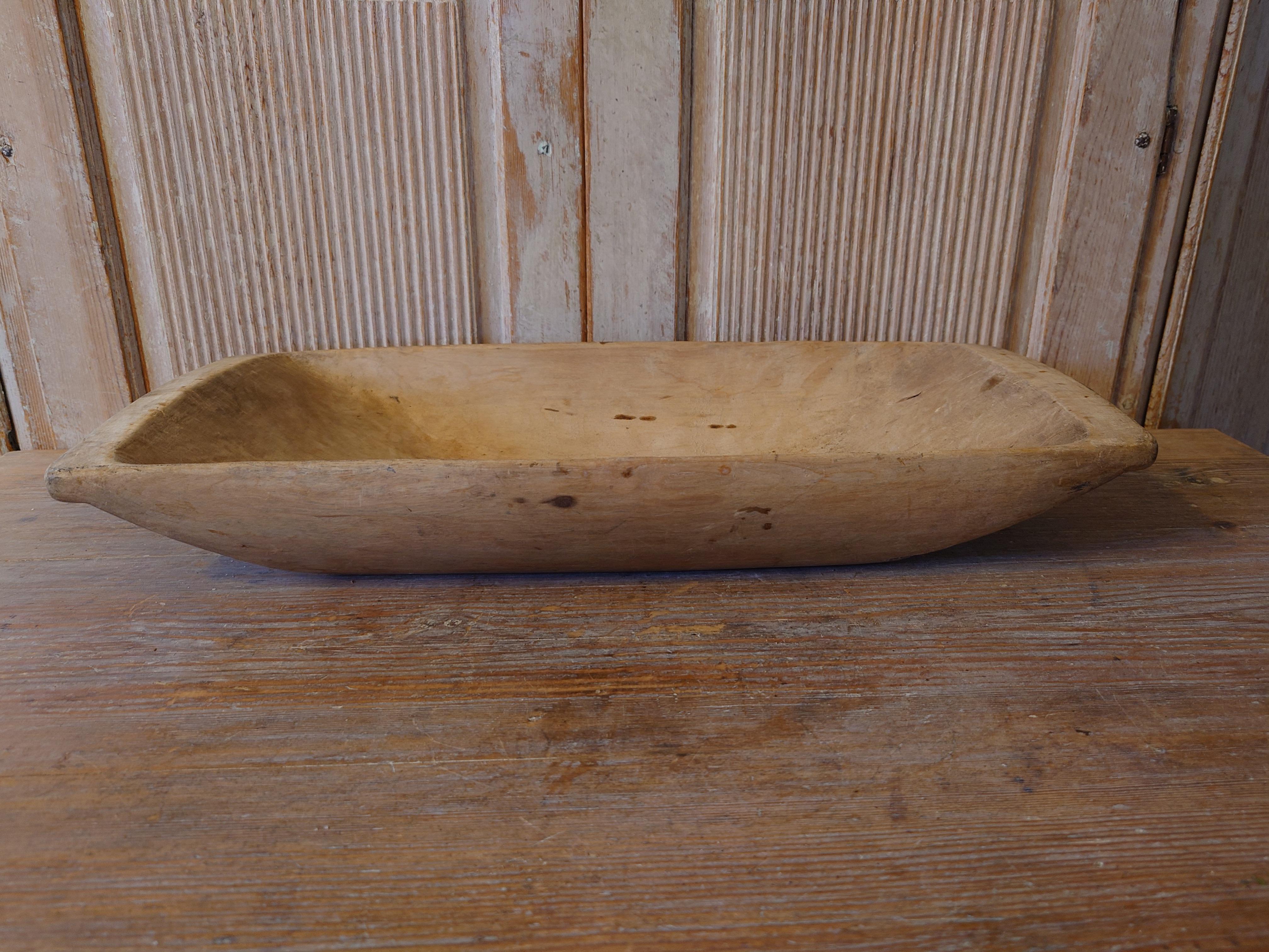 Pine 19th Century Swedish  Antique Rustic Folk Art Wooden Trough/ Serving Bowl  For Sale