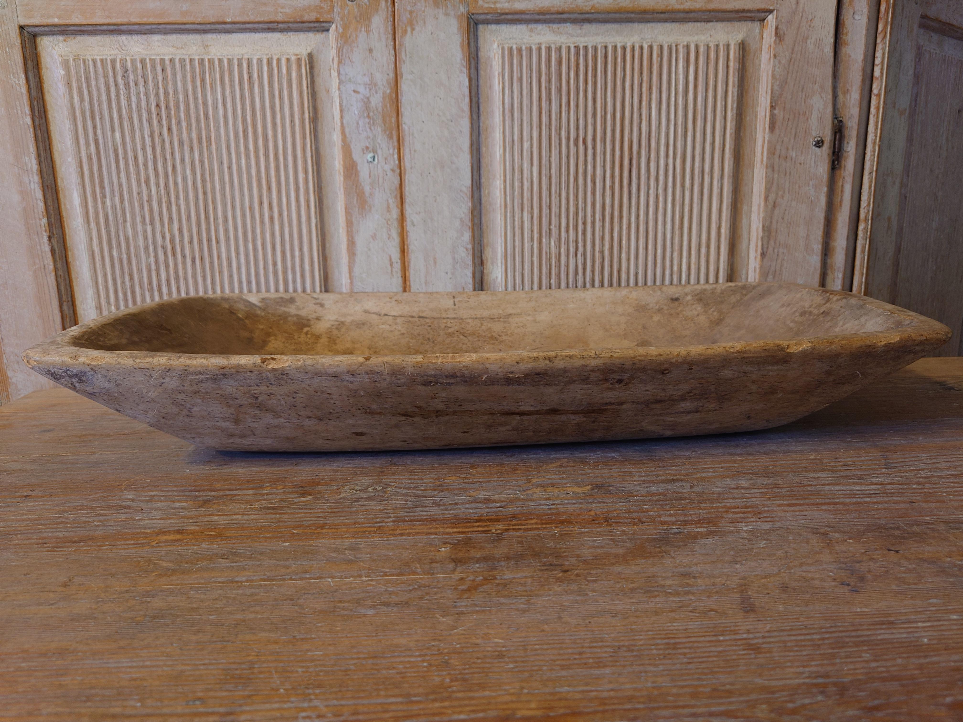 Pine 19th Century Swedish  Antique Rustic Folk Art Wooden Trough/ Serving Bowl For Sale