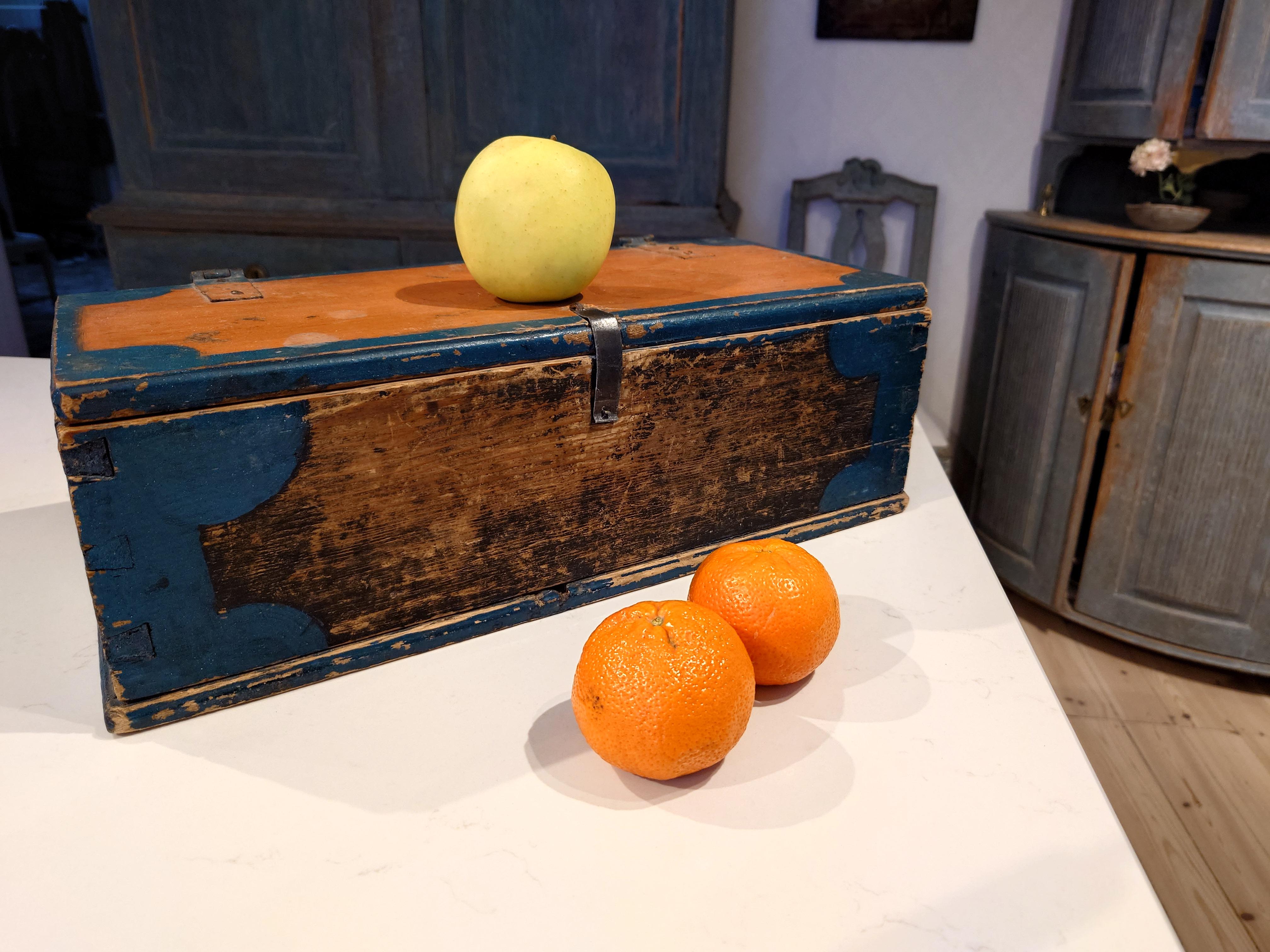 19th Century Swedish Antique Rustic Folkart Chest / Box with Original Paint For Sale 5